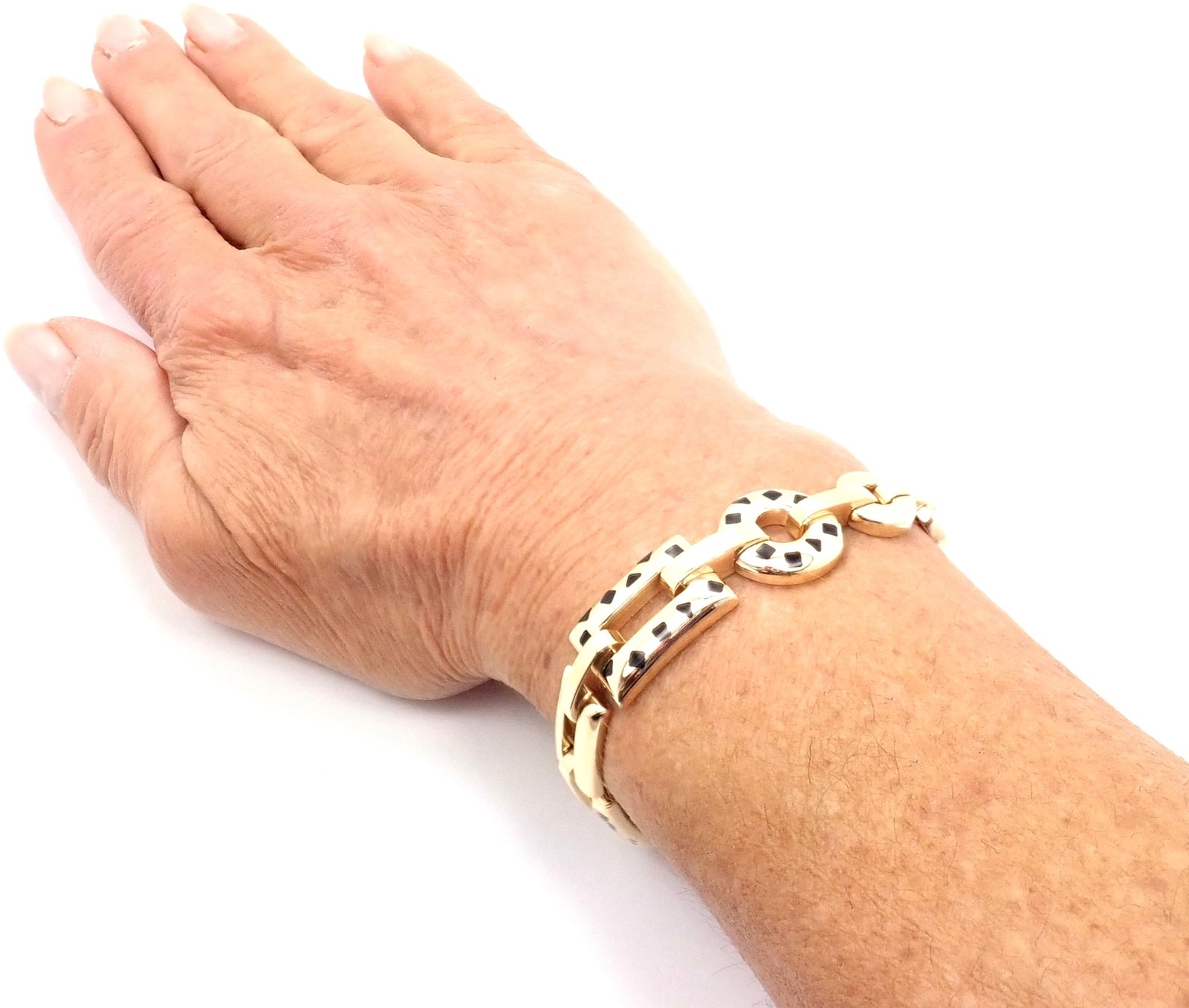Cartier Jewelry & Watches:Fine Jewelry:Bracelets & Charms Rare! Authentic Cartier Panthere 18k Gold Black Lacquer Spot Link Bracelet Paper