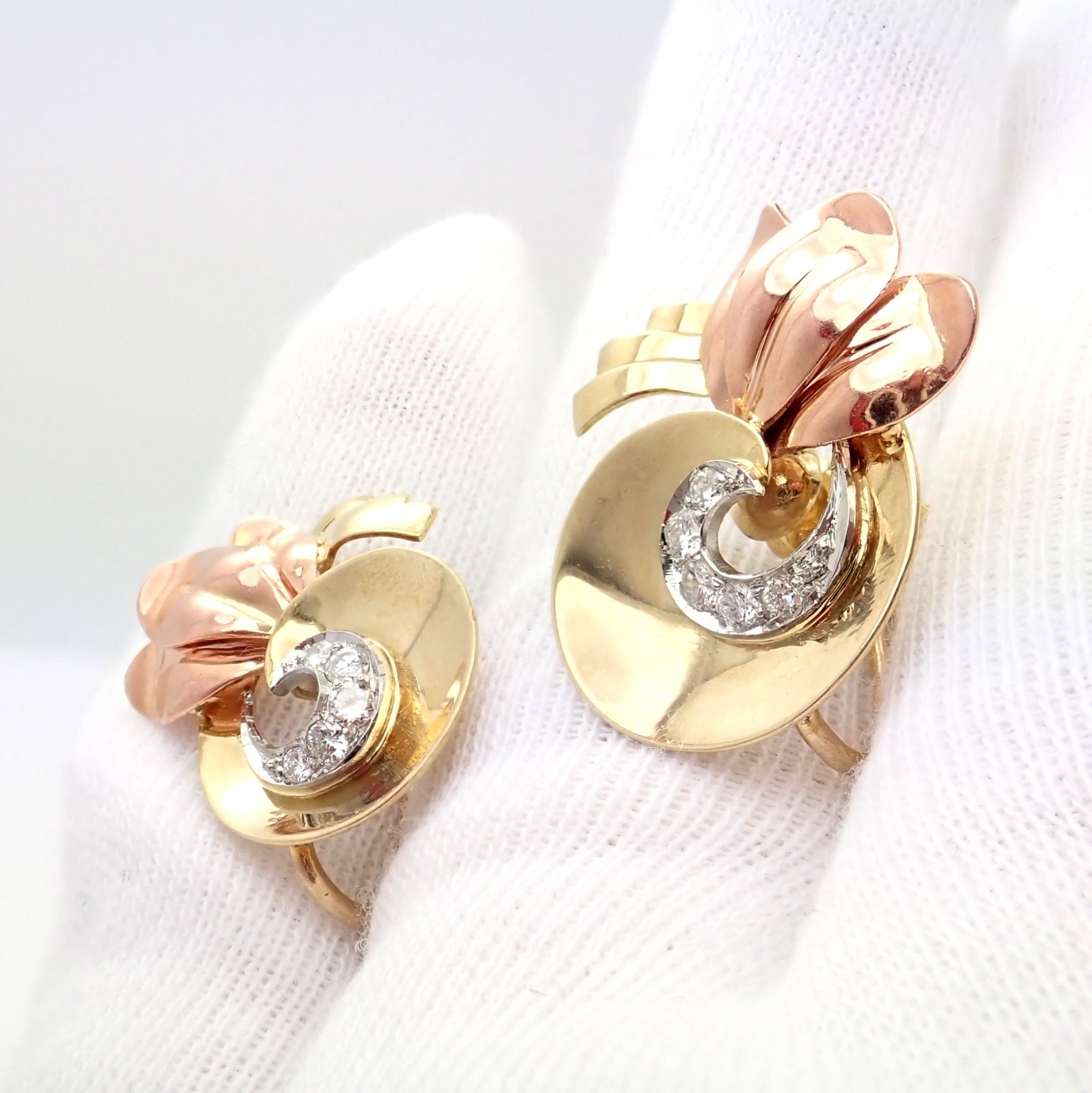 Rare Vintage Tiffany & Co 14k Yellow Rose Gold Diamond Screwback Earrings | Fortrove
