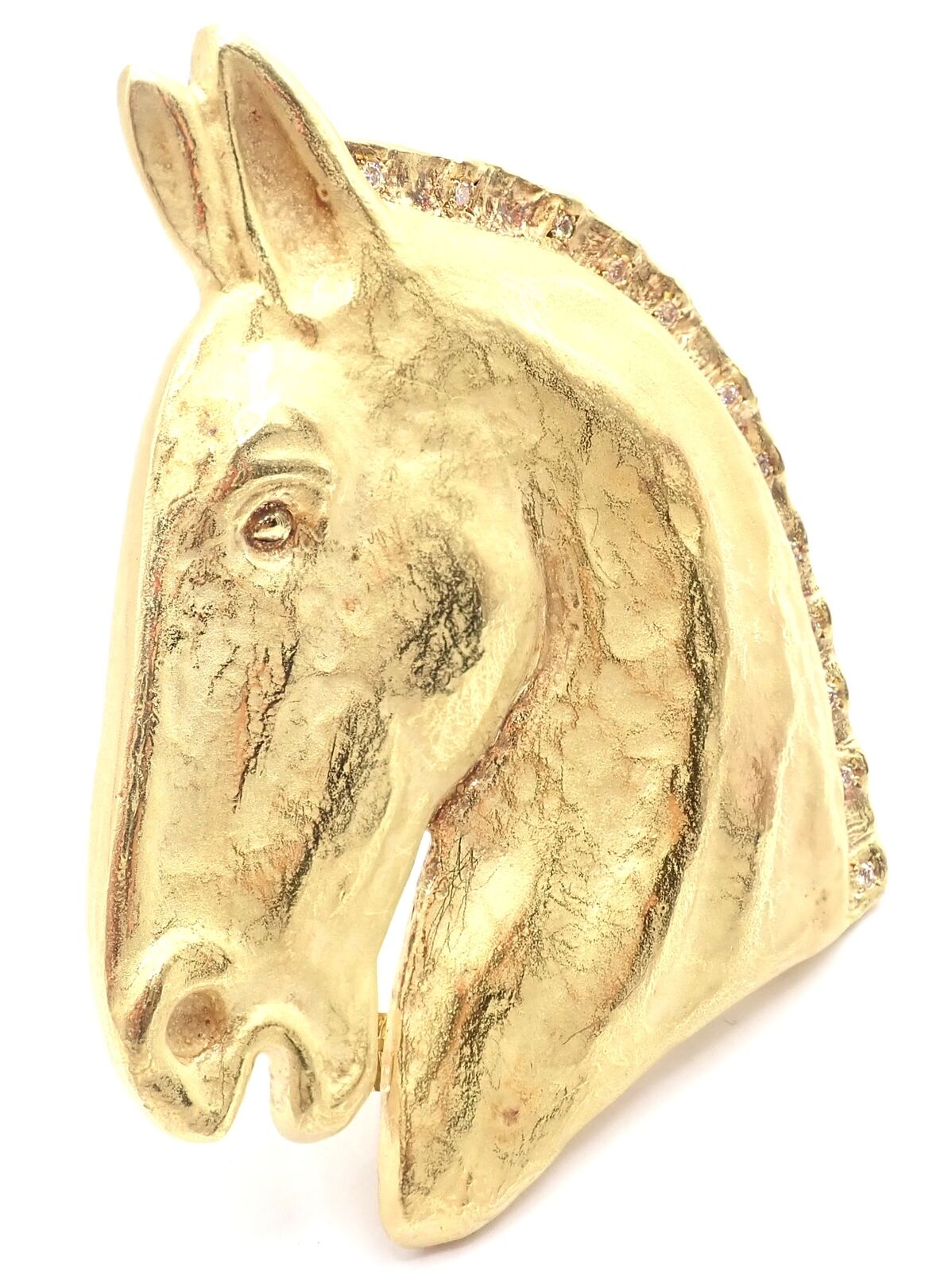 Rare Vintage Hermes Paris 18k Solid Yellow Gold Diamond Horse Extra Large Brooch | Fortrove