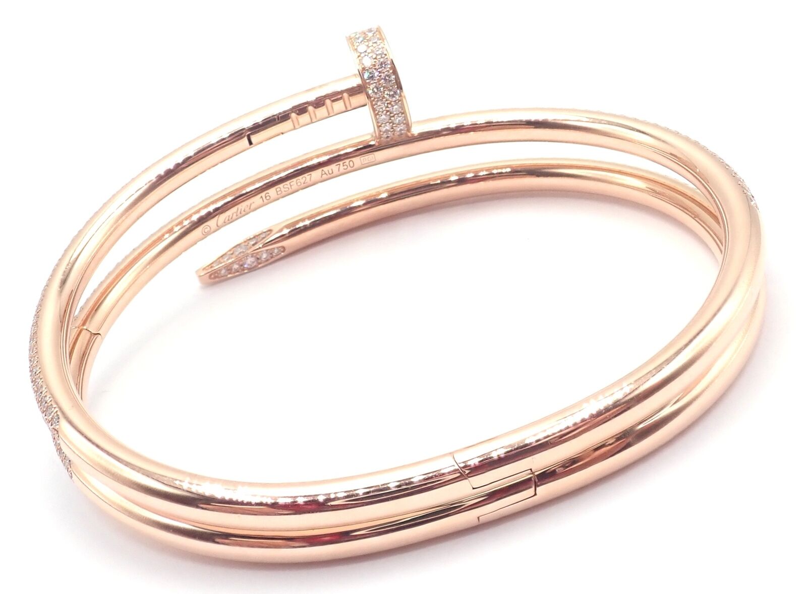 Cartier Juste Un Clou Nail 18K Rose Gold Diamond Bangle Bracelet Size 16 Paper