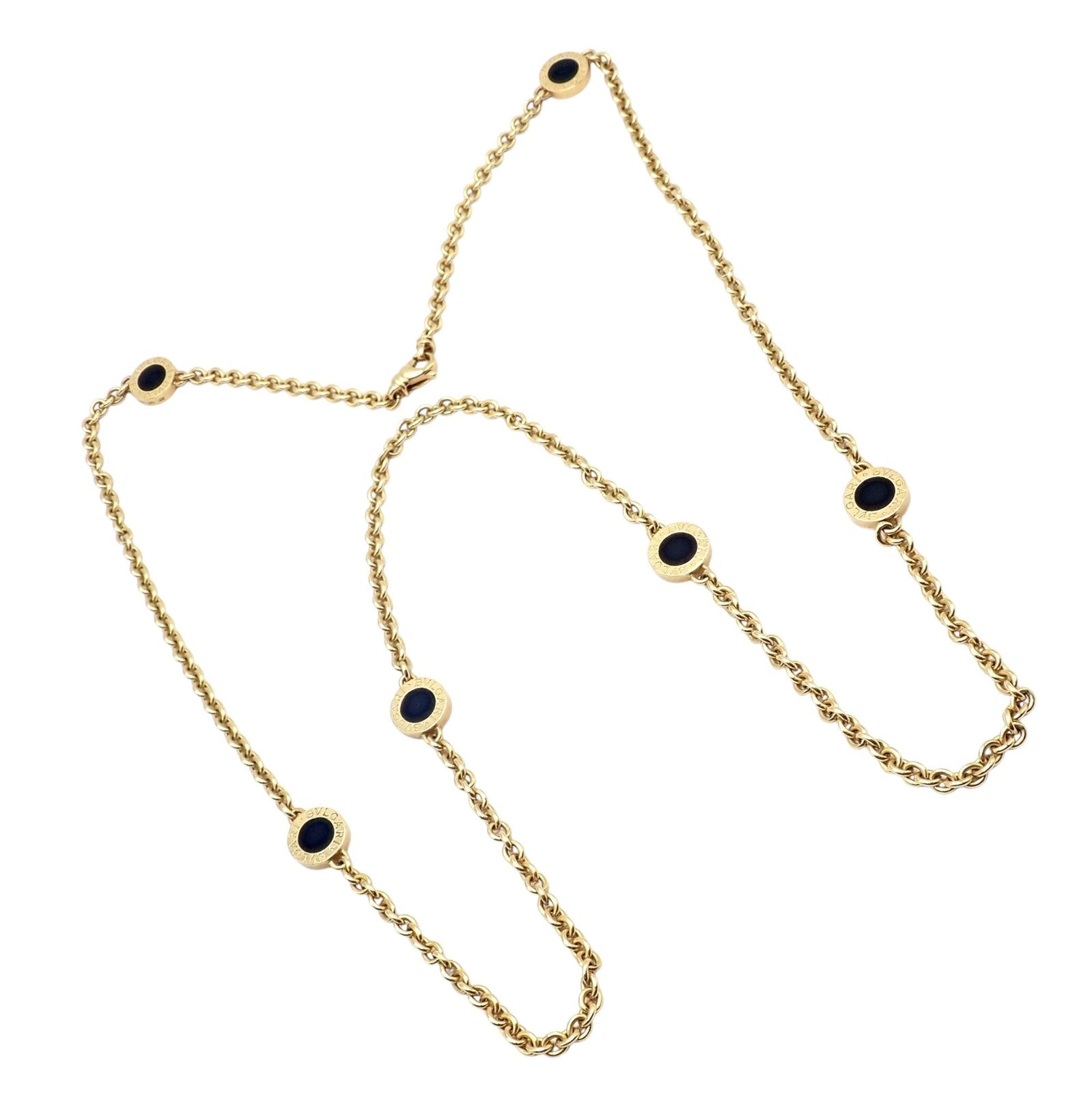 Authentic! Bvlgari Bulgari 18k Rose Gold Onyx 29.5" Long Signature Necklace | Fortrove