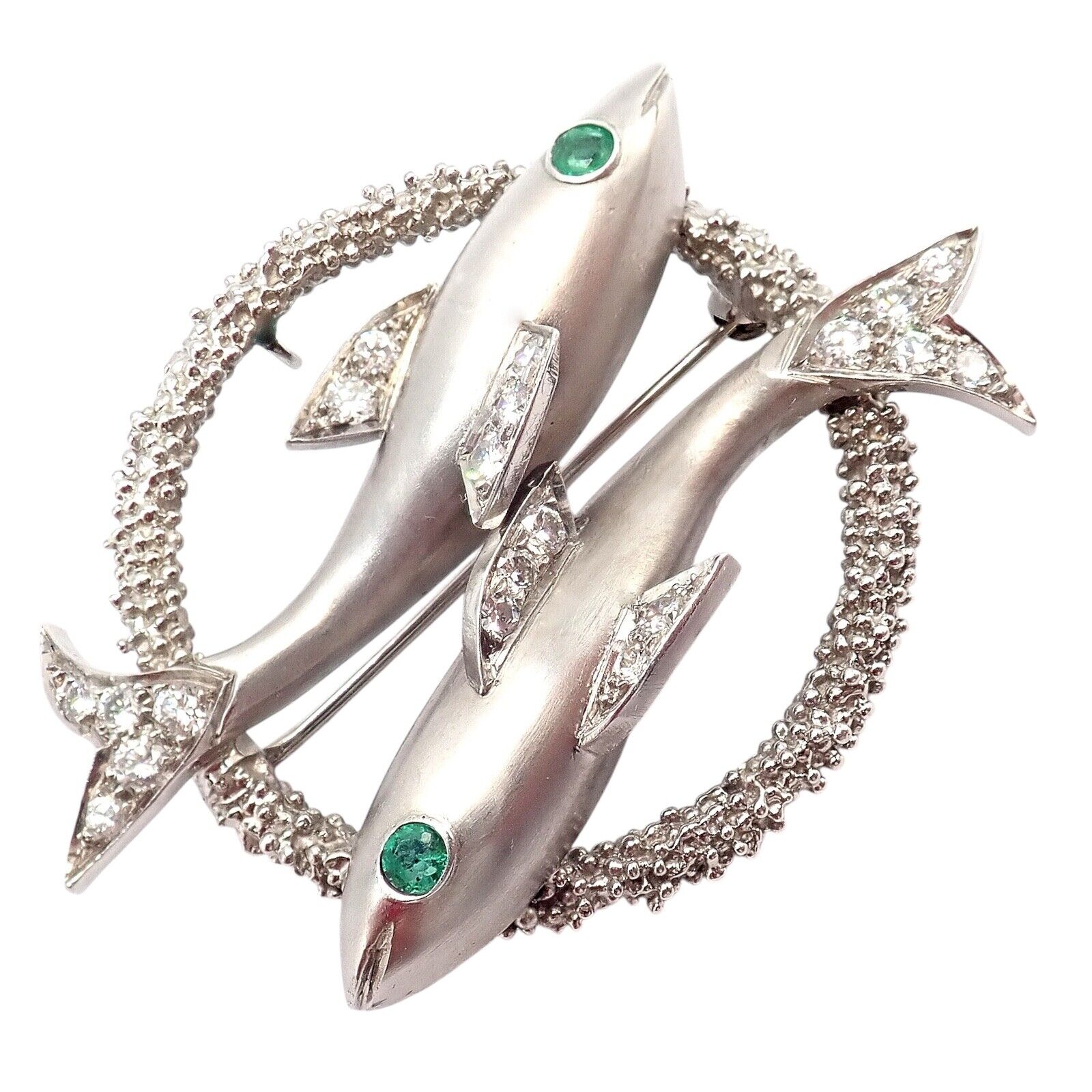 Cartier Jewelry & Watches:Fine Jewelry:Brooches & Pins Cartier 18k White Gold Platinum Diamond Emerald Zodiac Pisces Fish Brooch Pin