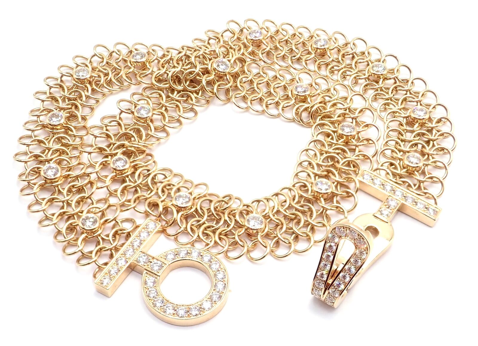 Authentic! Cartier Agrafe 18k Rose Gold Diamond Link Bracelet Size 17 Paper | Fortrove