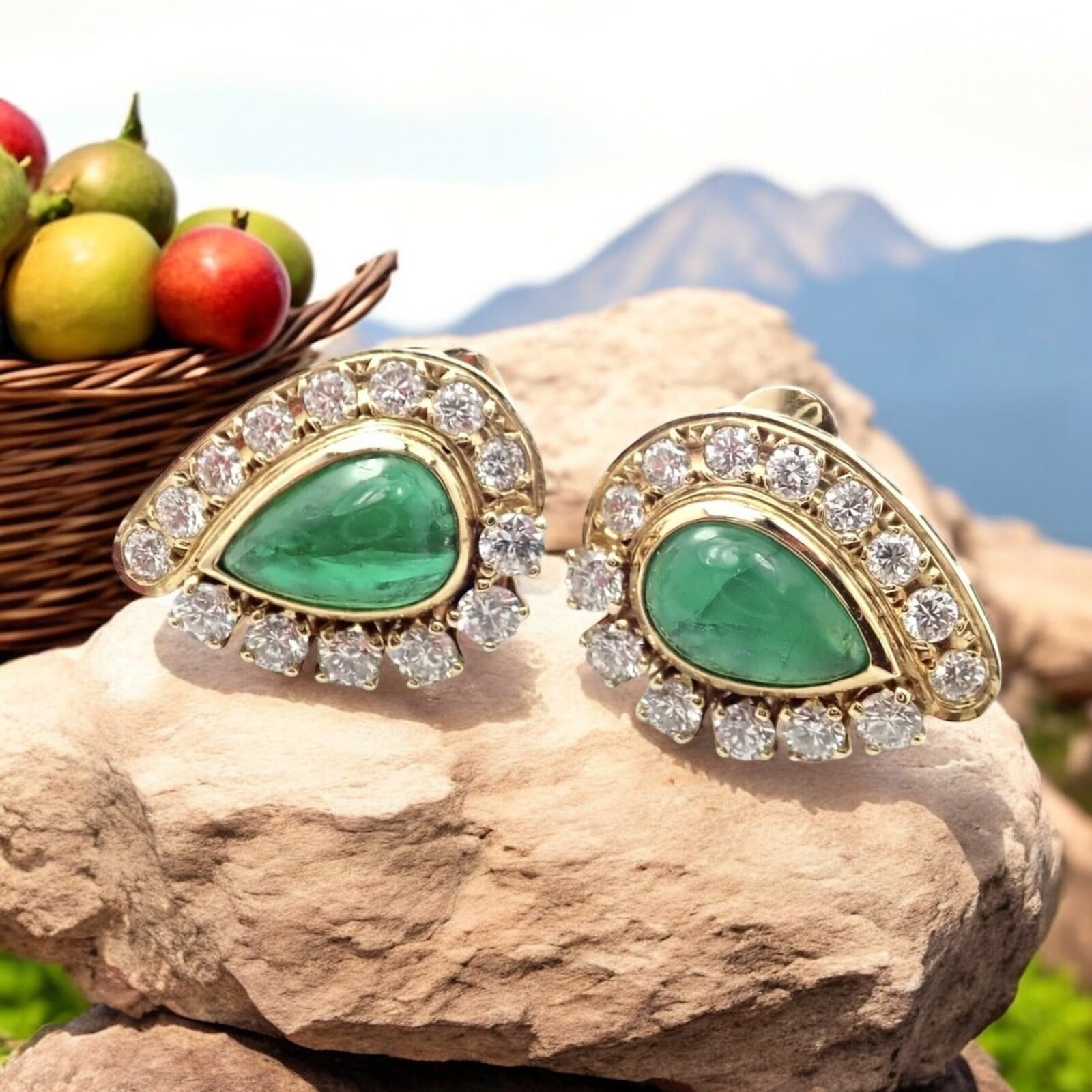 Mikimoto Jewelry & Watches:Fine Jewelry:Earrings Authentic! Mikimoto 18k Yellow Gold Diamond Teardrop Emerald Screw Back Earrings