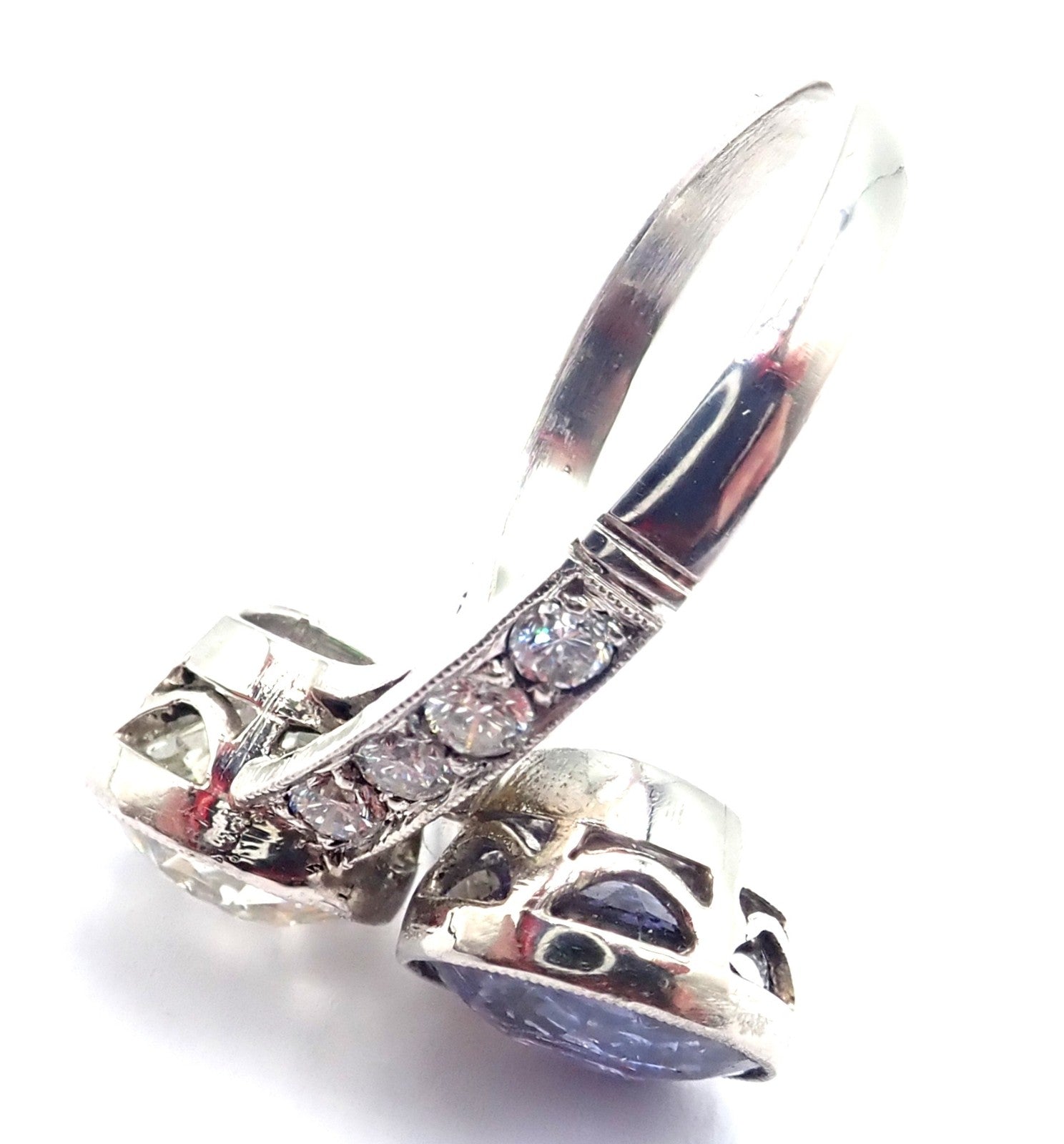 Estate Jewelry & Watches:Vintage & Antique Jewelry:Rings Vintage Estate Platinum Diamond Sapphire Art Deco Crossover Ring