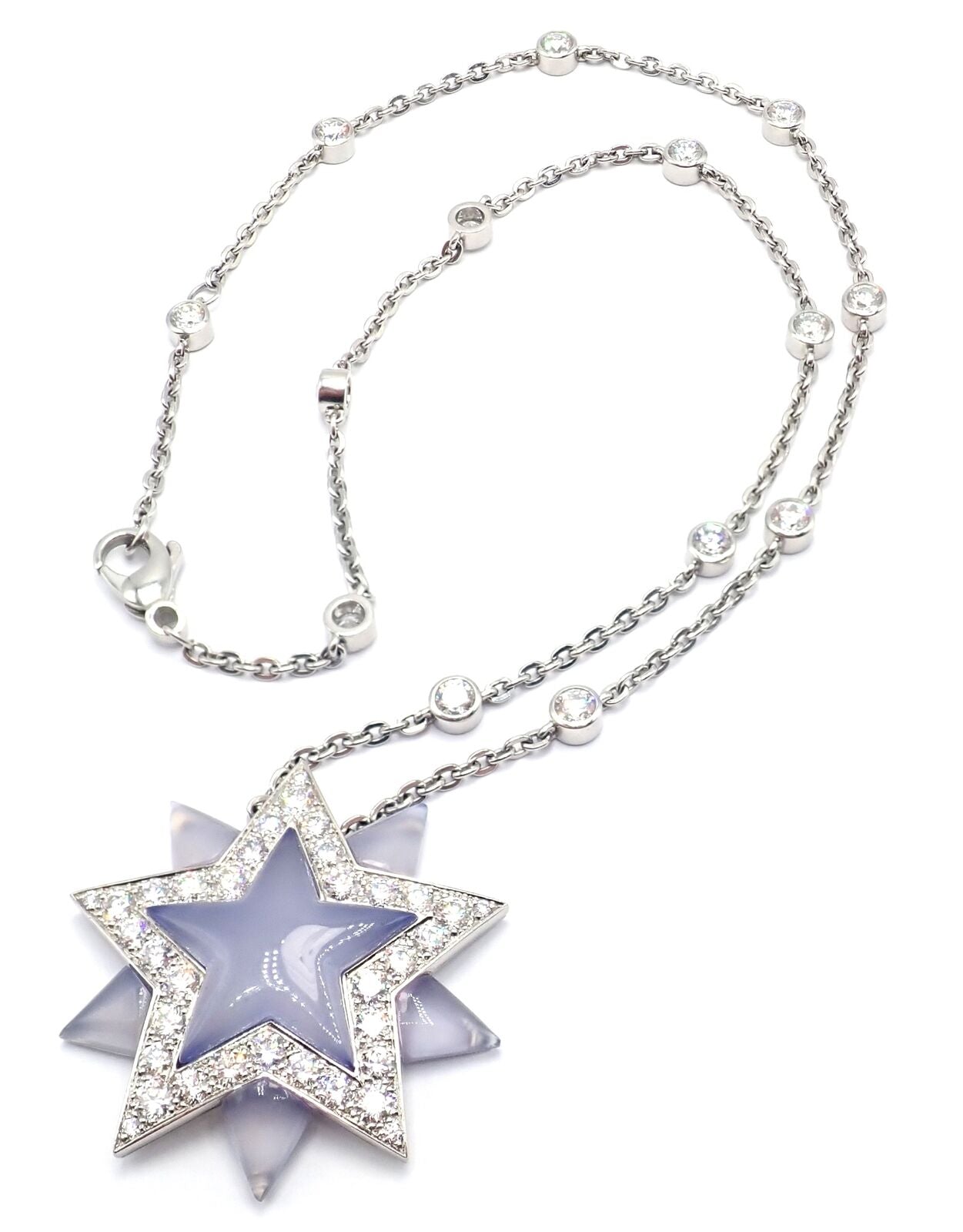 Authentic! Tiffany & Co Platinum Diamond Blue Chalcedony Star Pendant Necklace | Fortrove