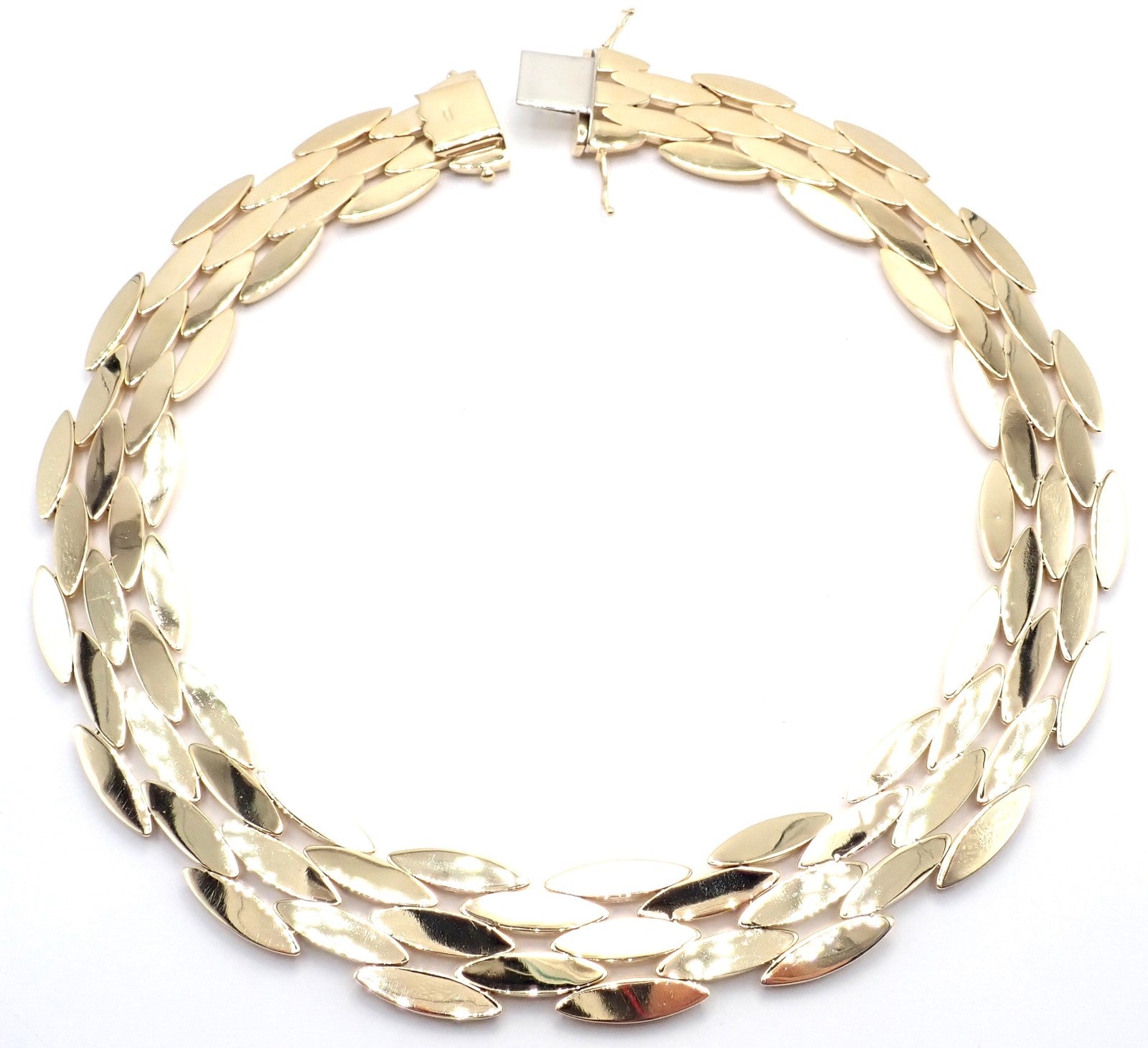 Authentic Cartier Five-Row 18k Yellow Gold Gentiane Rice Wide Link Necklace Cert | Fortrove