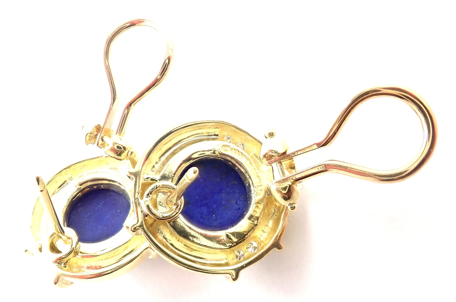 Authentic! Tiffany & Co 18k Yellow Gold Diamond Lapis Lazuli Earrings | Fortrove