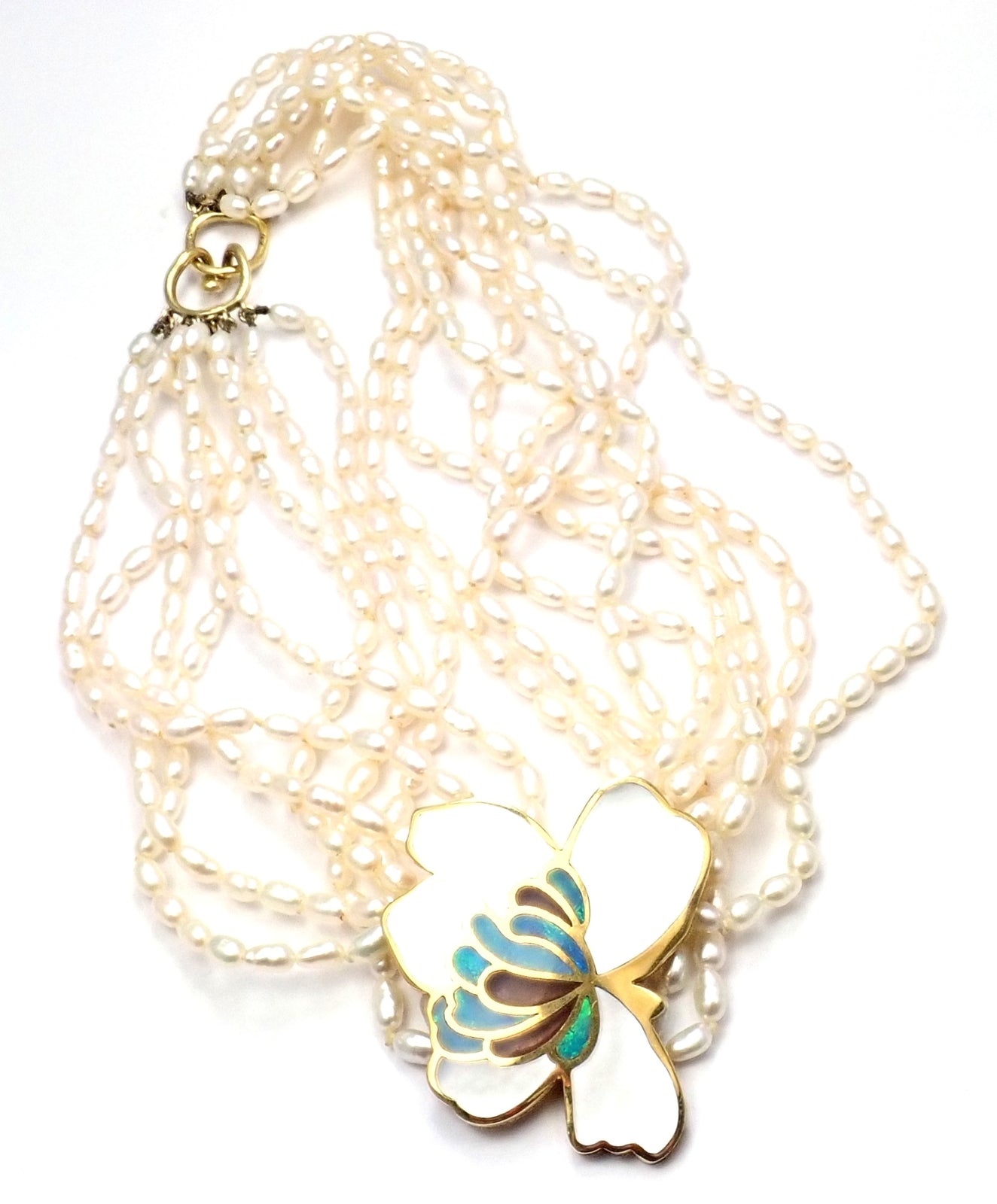 Authentic! Tiffany & Co 18k Yellow Gold Inlaid Mother Of Pearl Flower Necklace | Fortrove