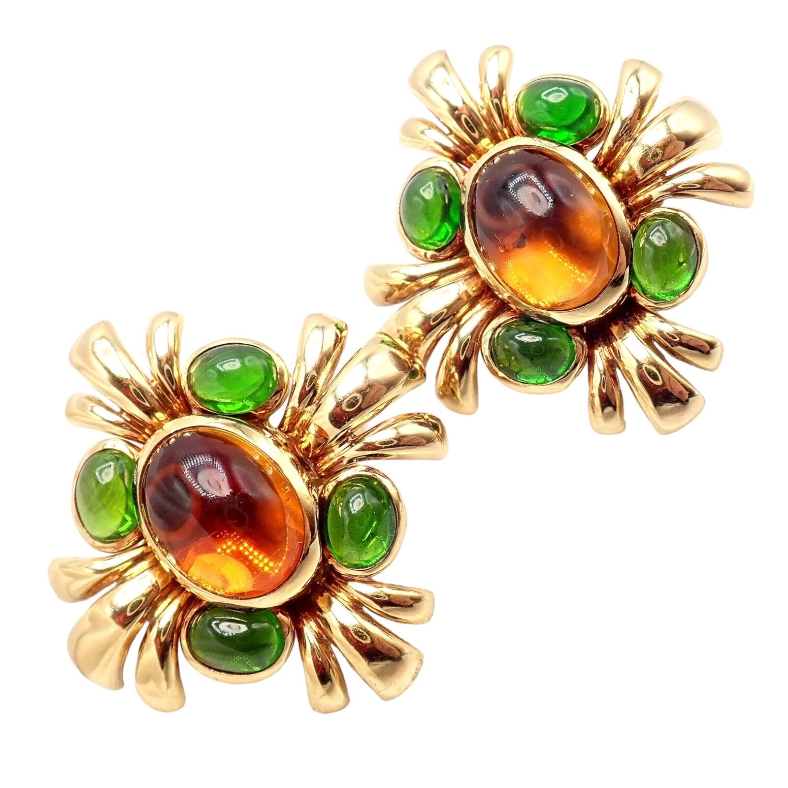Authentic! Verdura 18k Yellow Gold Citrine Green Tourmaline Vintage Earrings | Fortrove