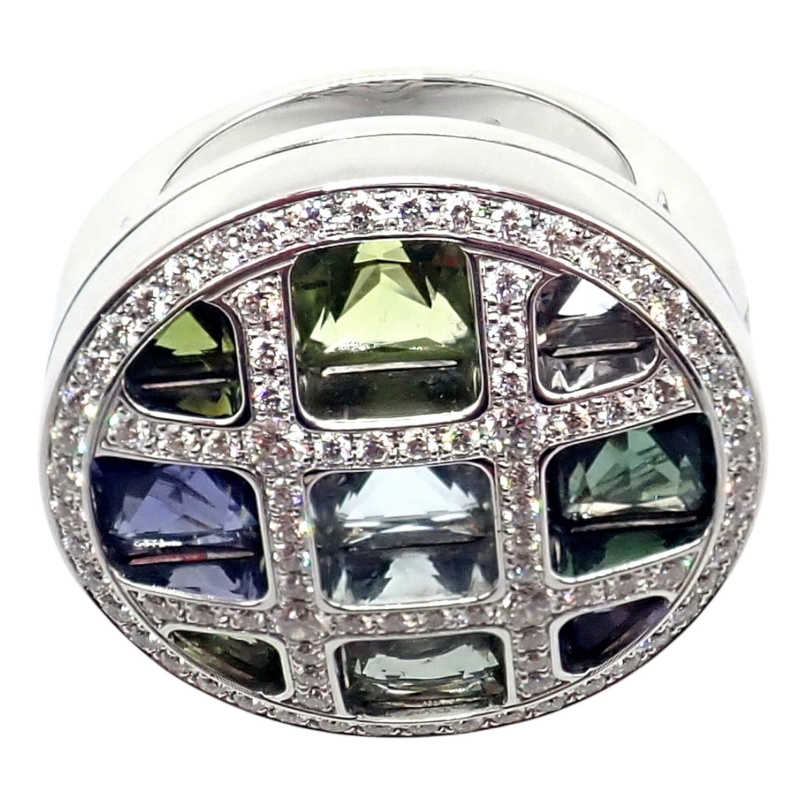 Cartier Pasha 18k White Gold Diamond Color Stone Ring Box + Papers sz 6 52 | Fortrove
