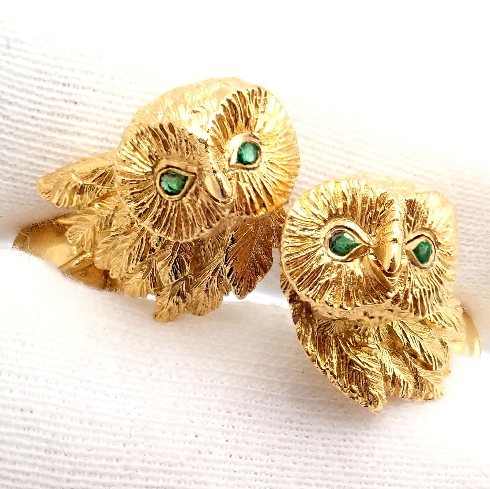 Rare! Vintage Tiffany & Co. 18k Yellow Gold Emerald Owl Germany 1989 Cufflinks | Fortrove