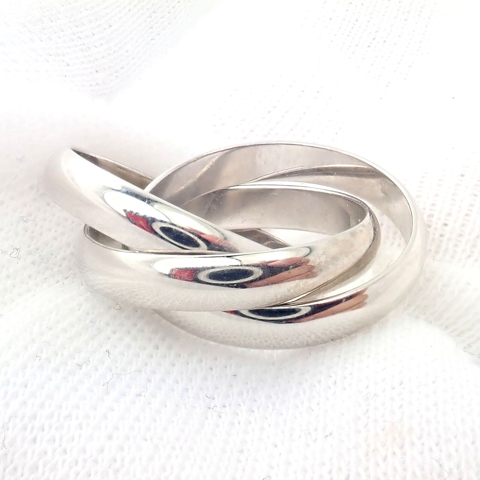 Authentic! Cartier 18k White Gold Trinity Band Ring Size 53