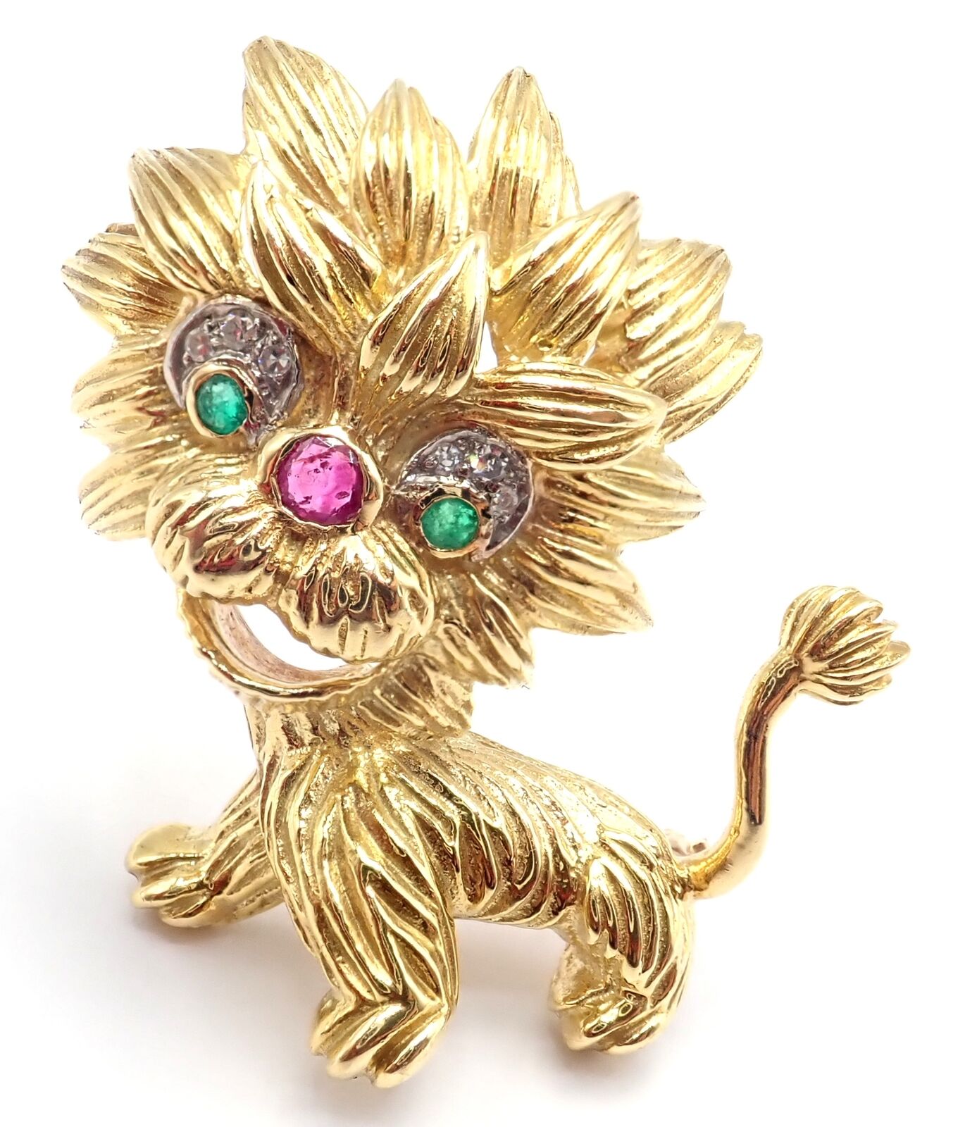 Authentic! Cartier Whimsical Dragon Lion 18k Yellow Gold Diamond Ruby Pin Brooch | Fortrove