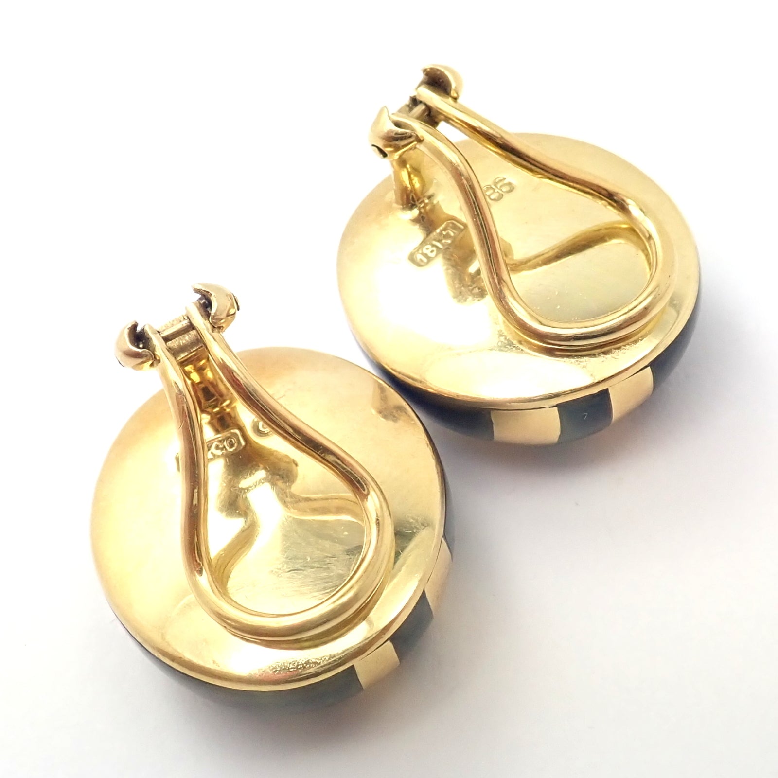 Rare! Tiffany & Co Cummings 18k Yellow Gold Mother of Pearl Black Jade Earrings | Fortrove