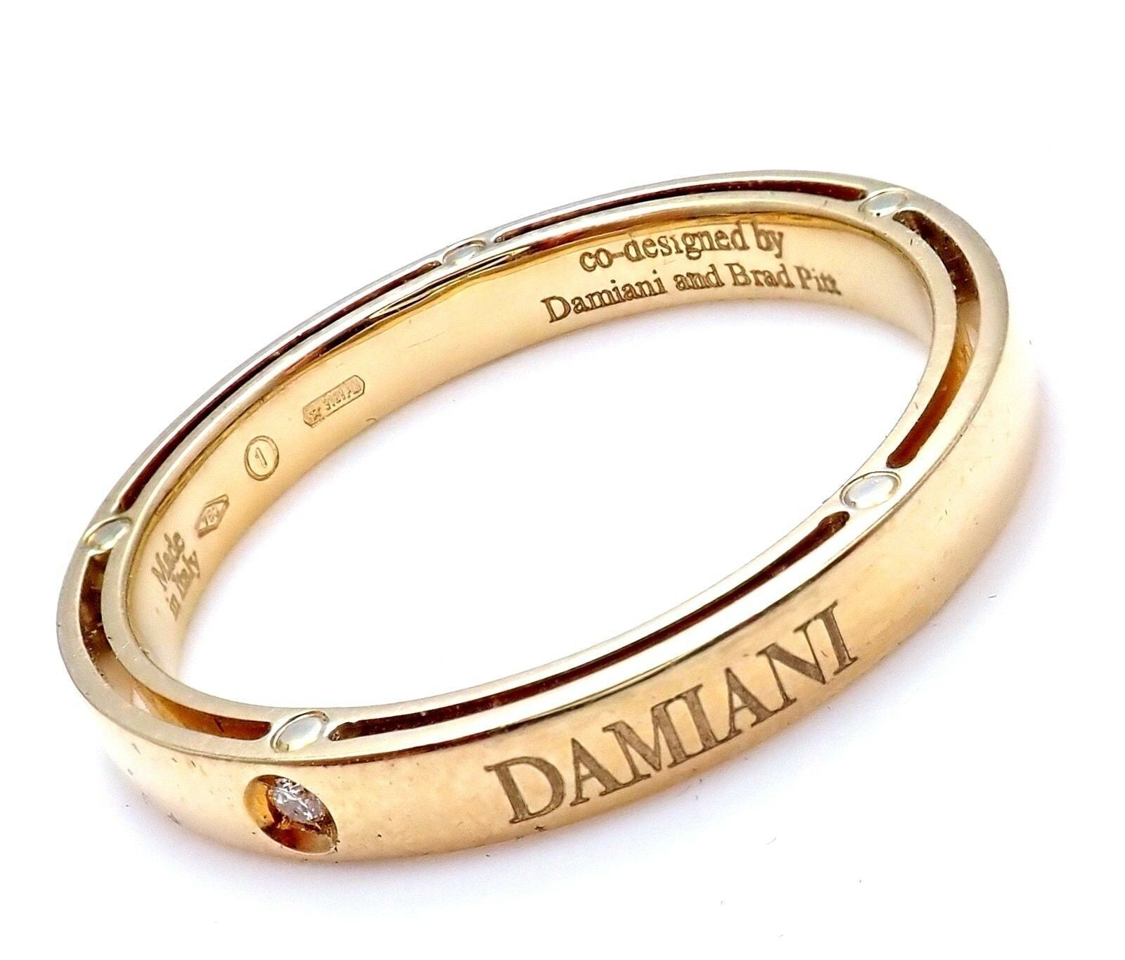 New! Authentic Damiani Brad Pitt 18k Yellow Gold Diamond 3mm Band Ring Sz 10.5 | Fortrove