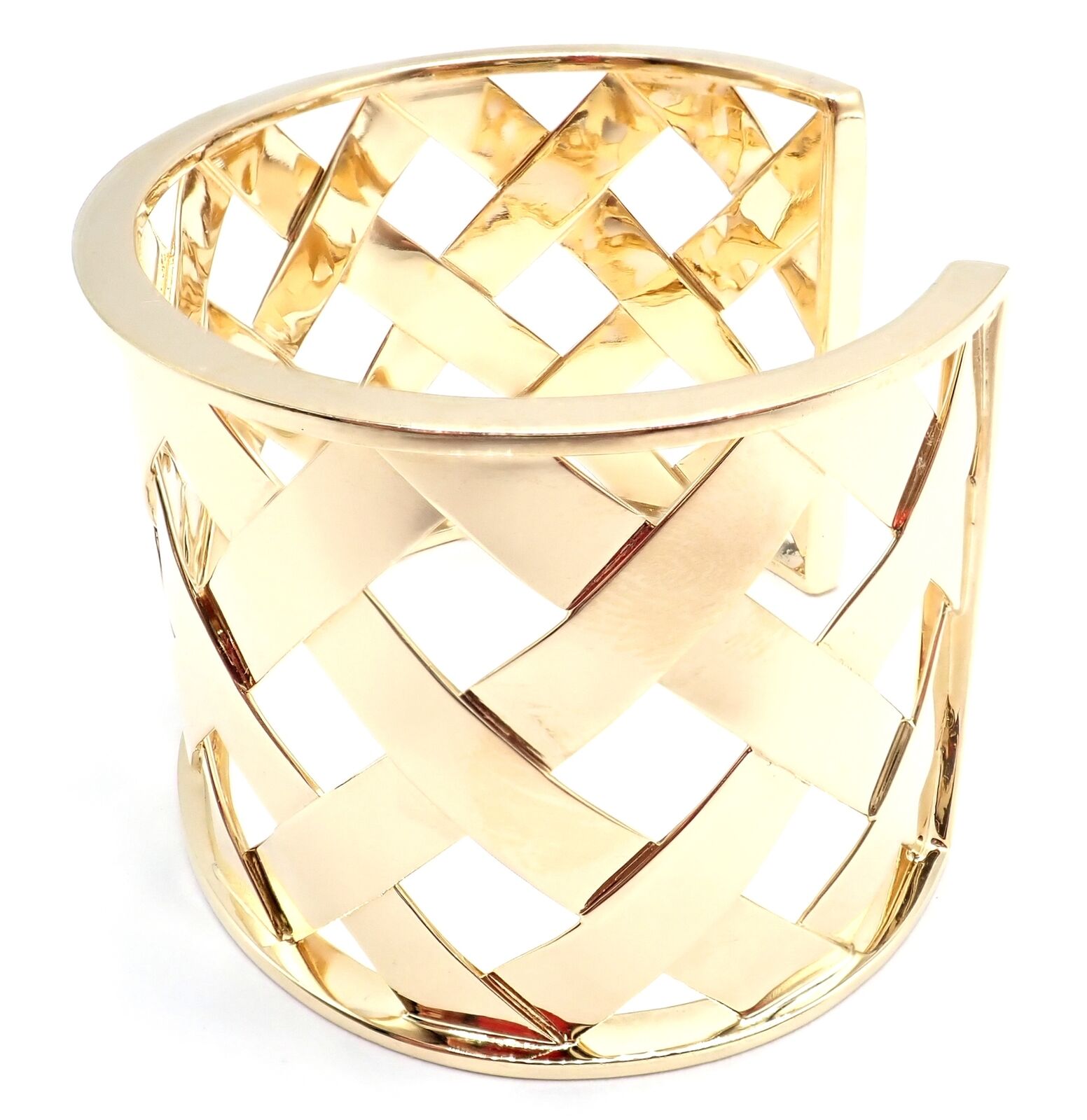 Rare! Authentic Verdura 18k Yellow Gold Criss Cross Wide Cuff Bracelet | Fortrove