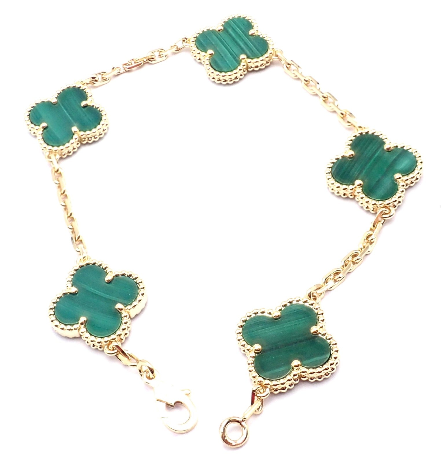Van Cleef & Arpels Jewelry & Watches:Fine Jewelry:Bracelets & Charms Authentic! Van Cleef & Arpels 18k Gold 5 Motif Malachite Alhambra Bracelet Cert.