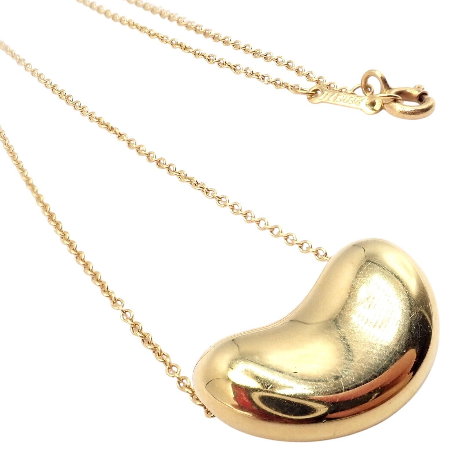 Authentic! Tiffany & Co Elsa Peretti 18k Yellow Gold Medium Bean Neckl