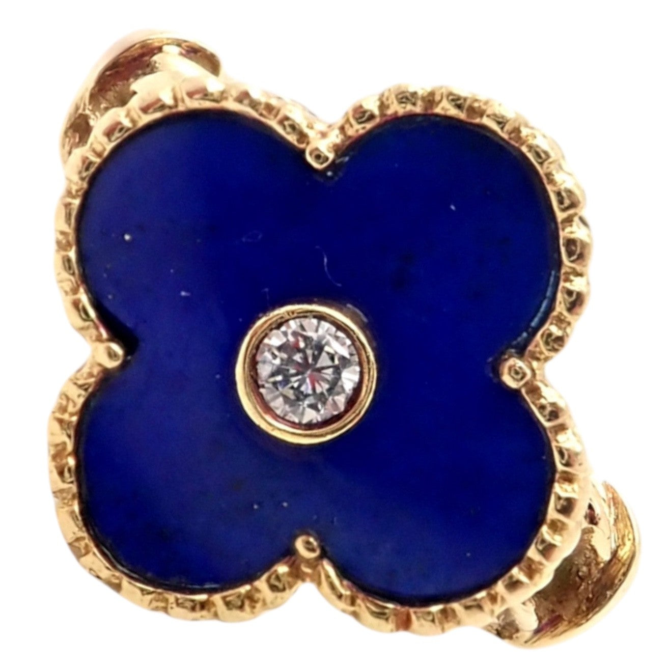 Van Cleef & Arpels Alhambra 18k Yellow Gold Lapis Lazuli Diamond Ring Sz 5.75 | Fortrove