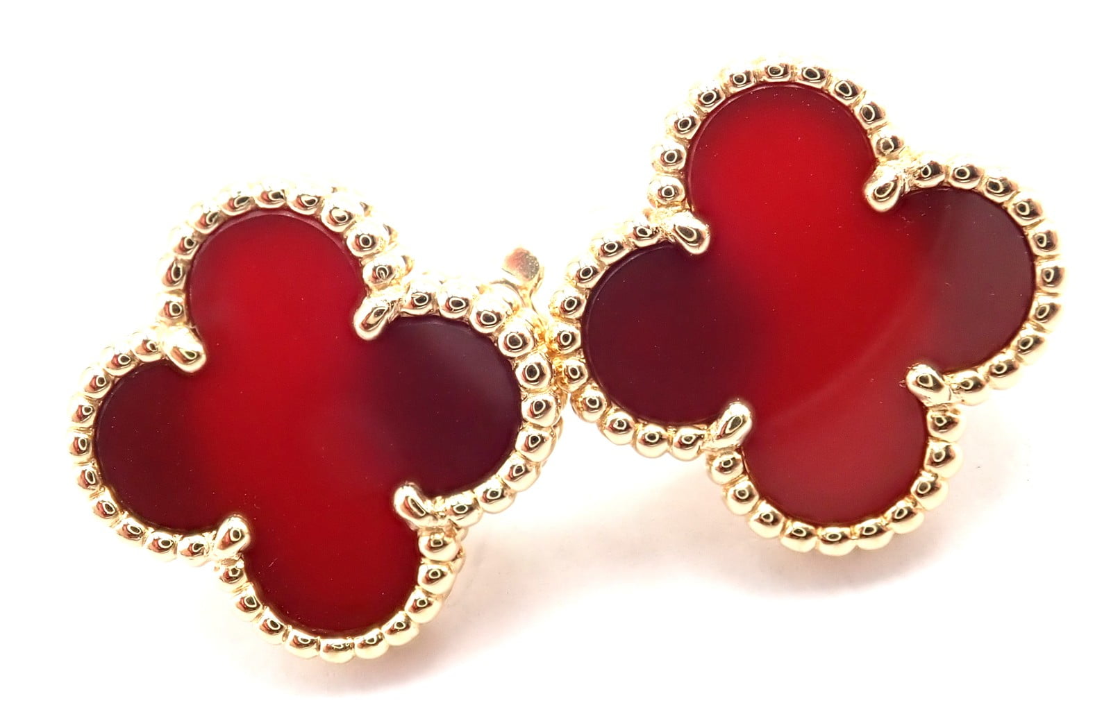 Van Cleef & Arpels Vintage Alhambra 18k Yellow Gold Red Agate Earrings Cert. | Fortrove