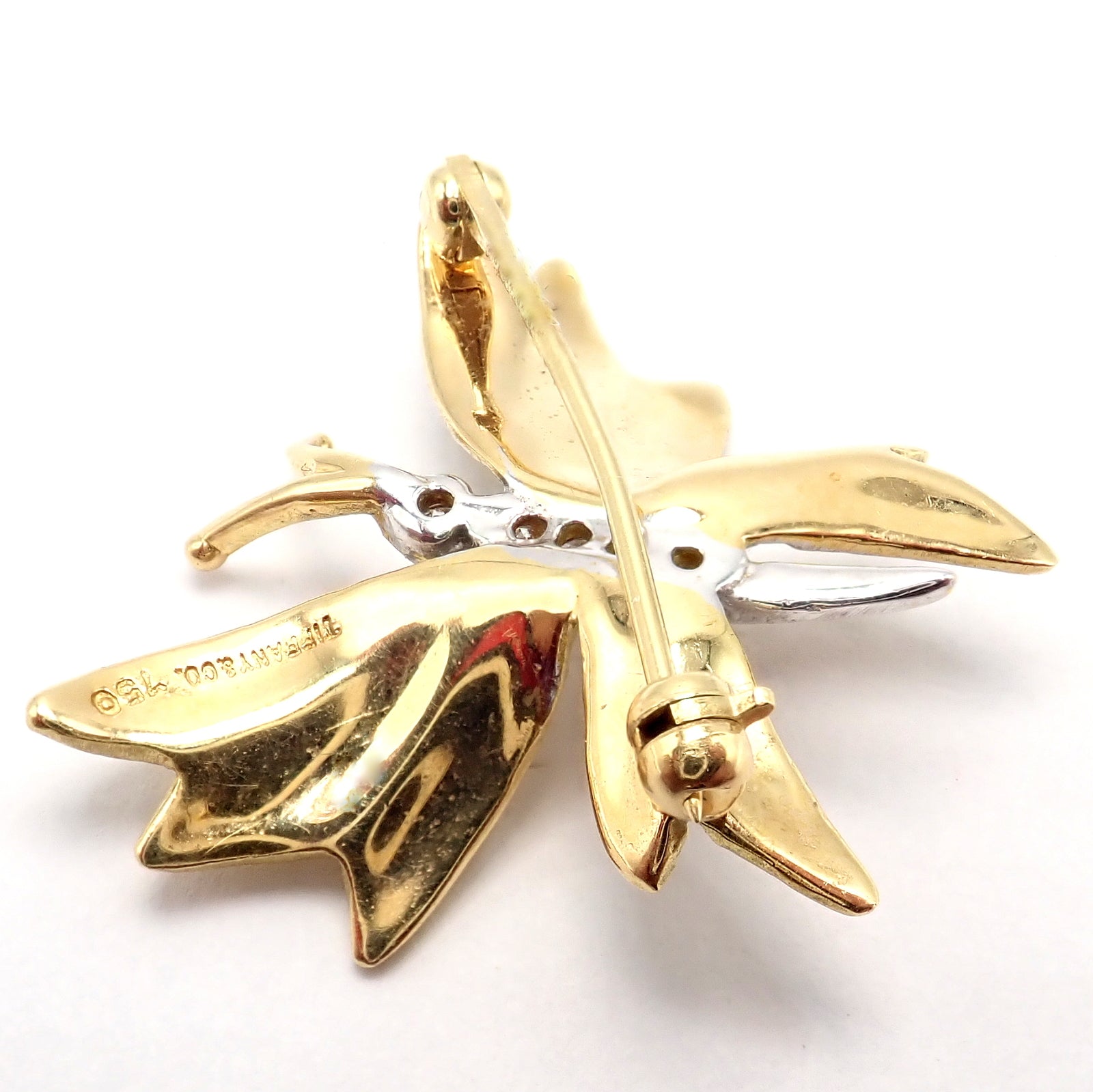 Authentic! Tiffany & Co 18k Yellow Gold Platinum Butterfly Diamond Pin Brooch | Fortrove