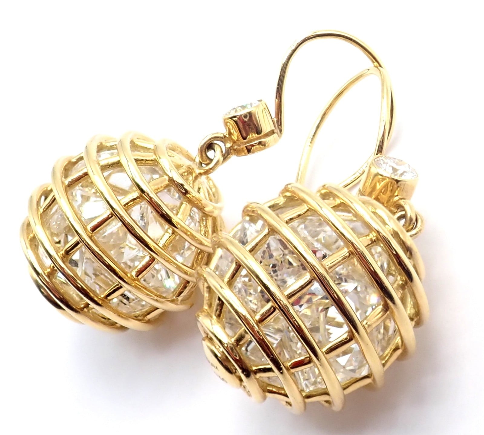Verdura Jewelry & Watches:Fine Jewelry:Earrings Authentic! Verdura 18k Yellow Gold Diamond Rock Crystal Caged Dropped Earrings