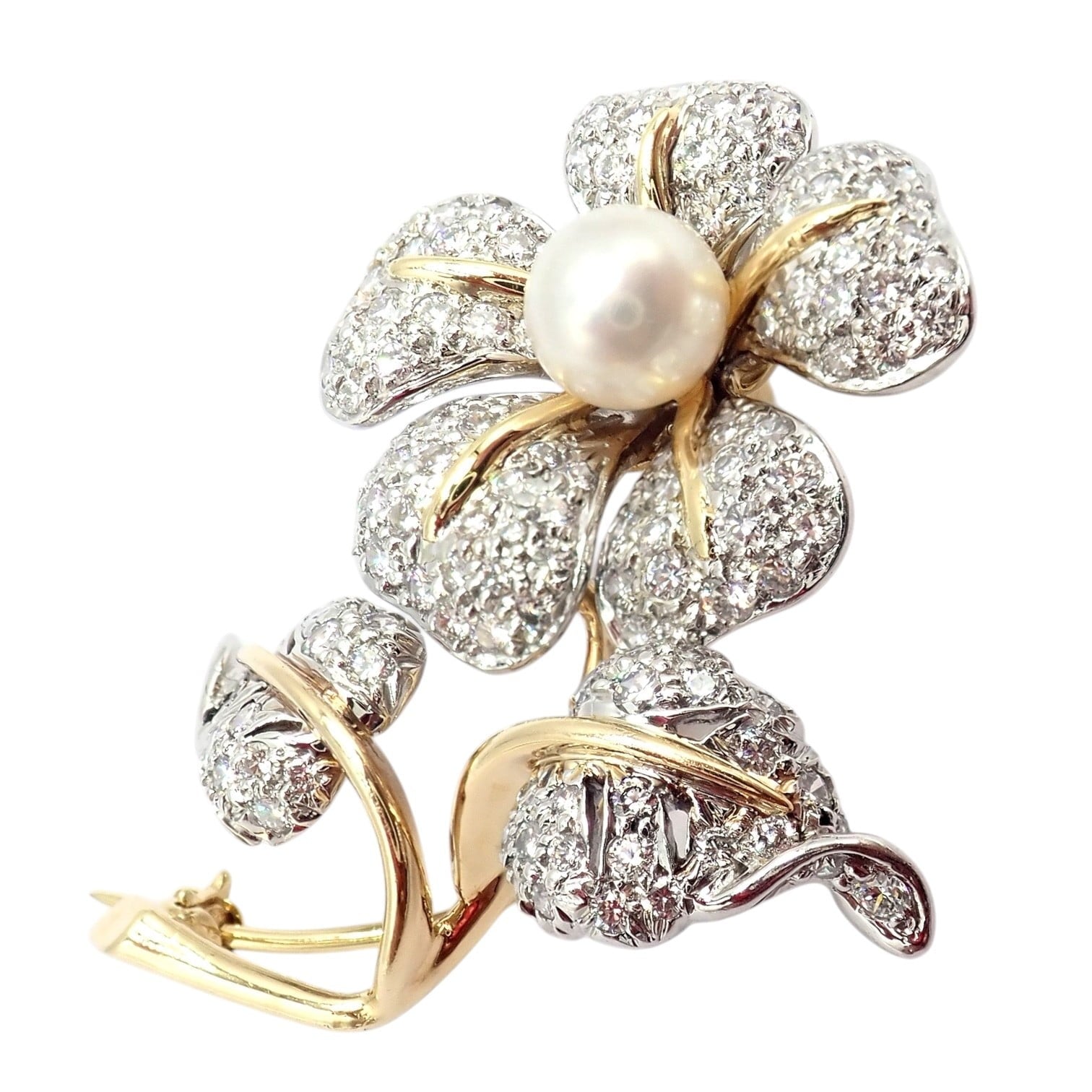 Vintage! Tiffany & Co 18k Yellow Gold Platinum Diamond Pearl Pin Brooch | Fortrove