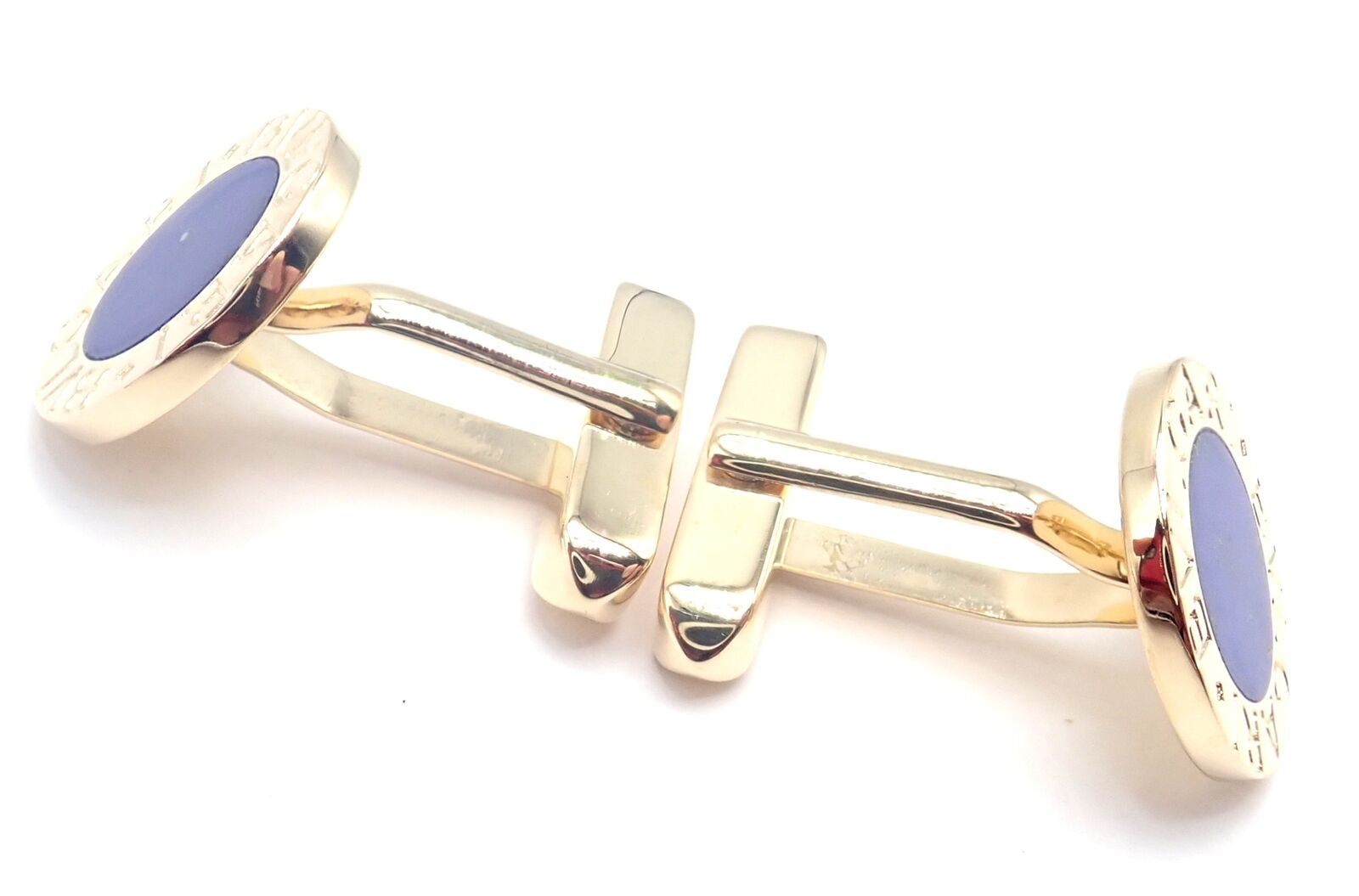 Authentic! Bvlgari Bulgari 18k Yellow Gold Lapis Lazuli Cufflinks
