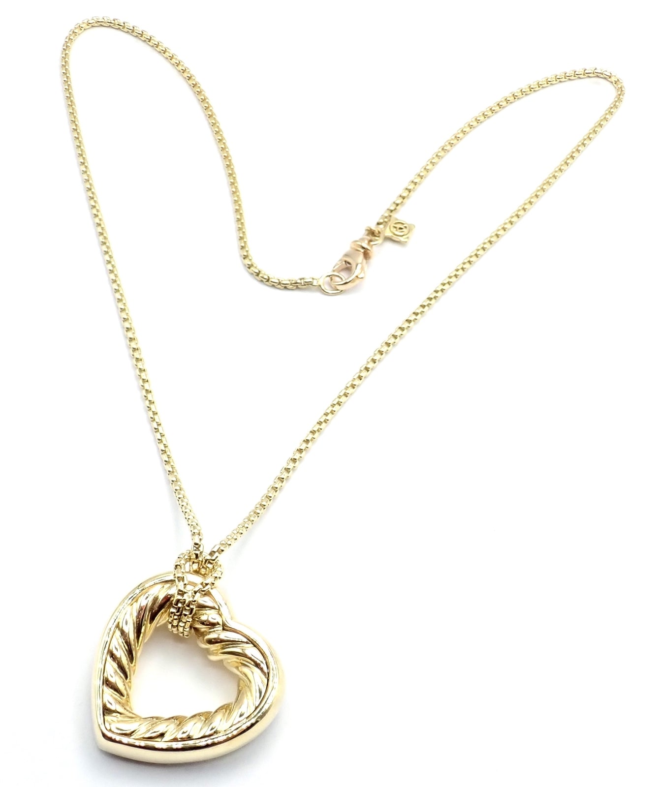 David Yurman Cable 18k Yellow Gold Diamond Large Heart Pendant Chain Necklace | Fortrove
