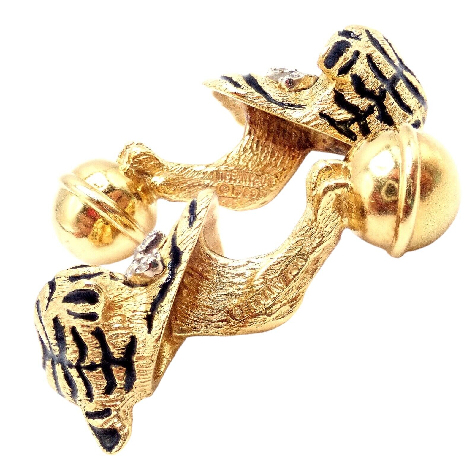 Rare! Tiffany & Co. 18k Yellow Gold Diamond Bengal Tiger Germany 1989 Cufflinks | Fortrove