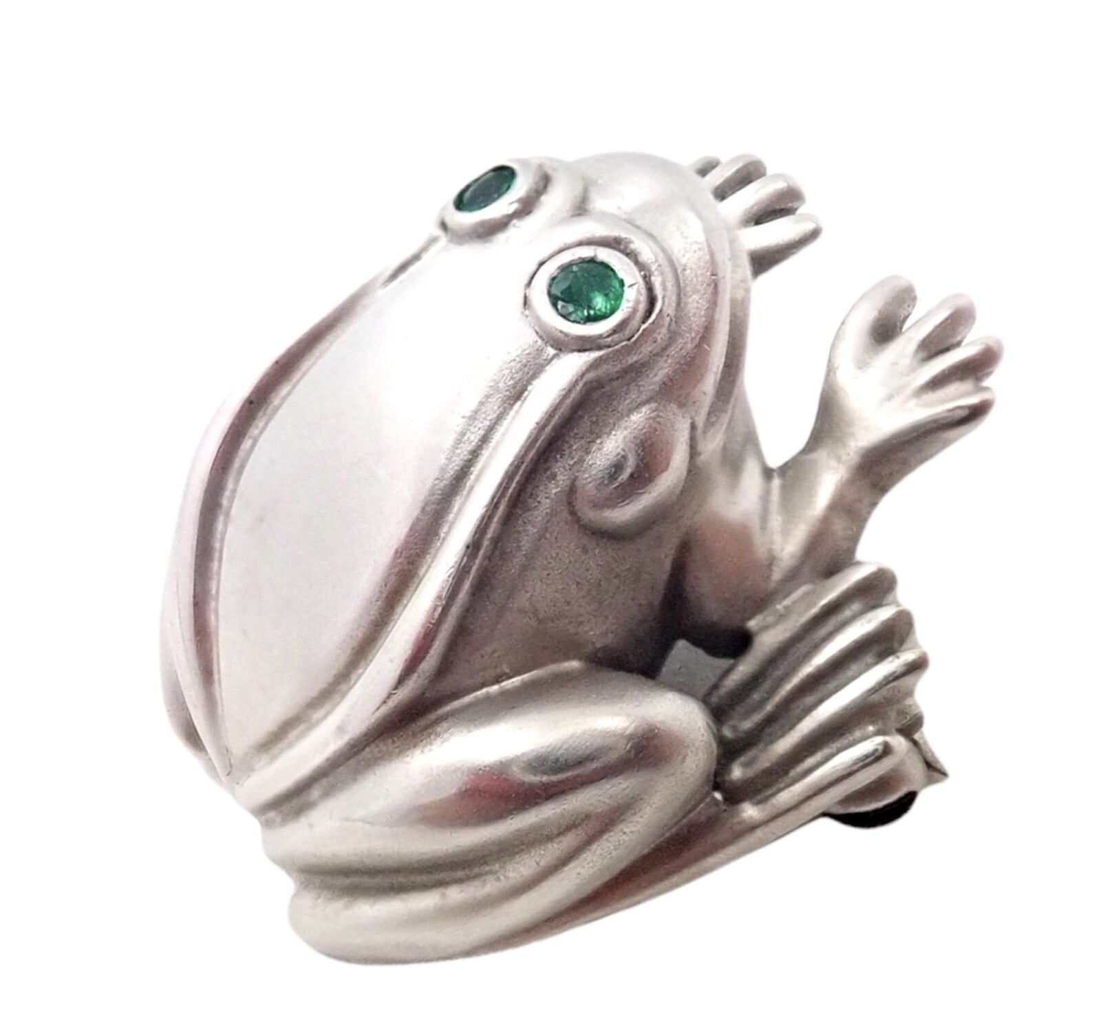 Rare! Authentic Kieselstein Cord 18k White Gold Frog Emerald Brooch 1998 | Fortrove
