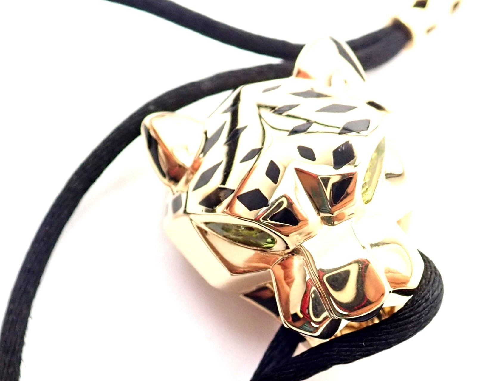 Cartier Jewelry & Watches:Fine Jewelry:Necklaces & Pendants Authentic Cartier Panther Panthere 18k Yellow Gold Peridot Lacquer Cord Necklace