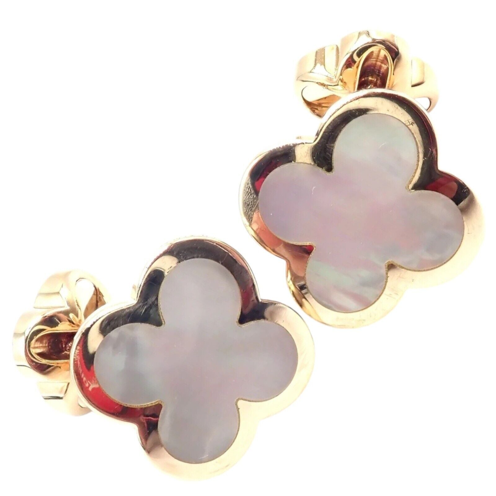 Van Cleef & Arpels 18k Yellow Gold Pure Alhambra Mother Of Pearl Cufflinks Cert. | Fortrove