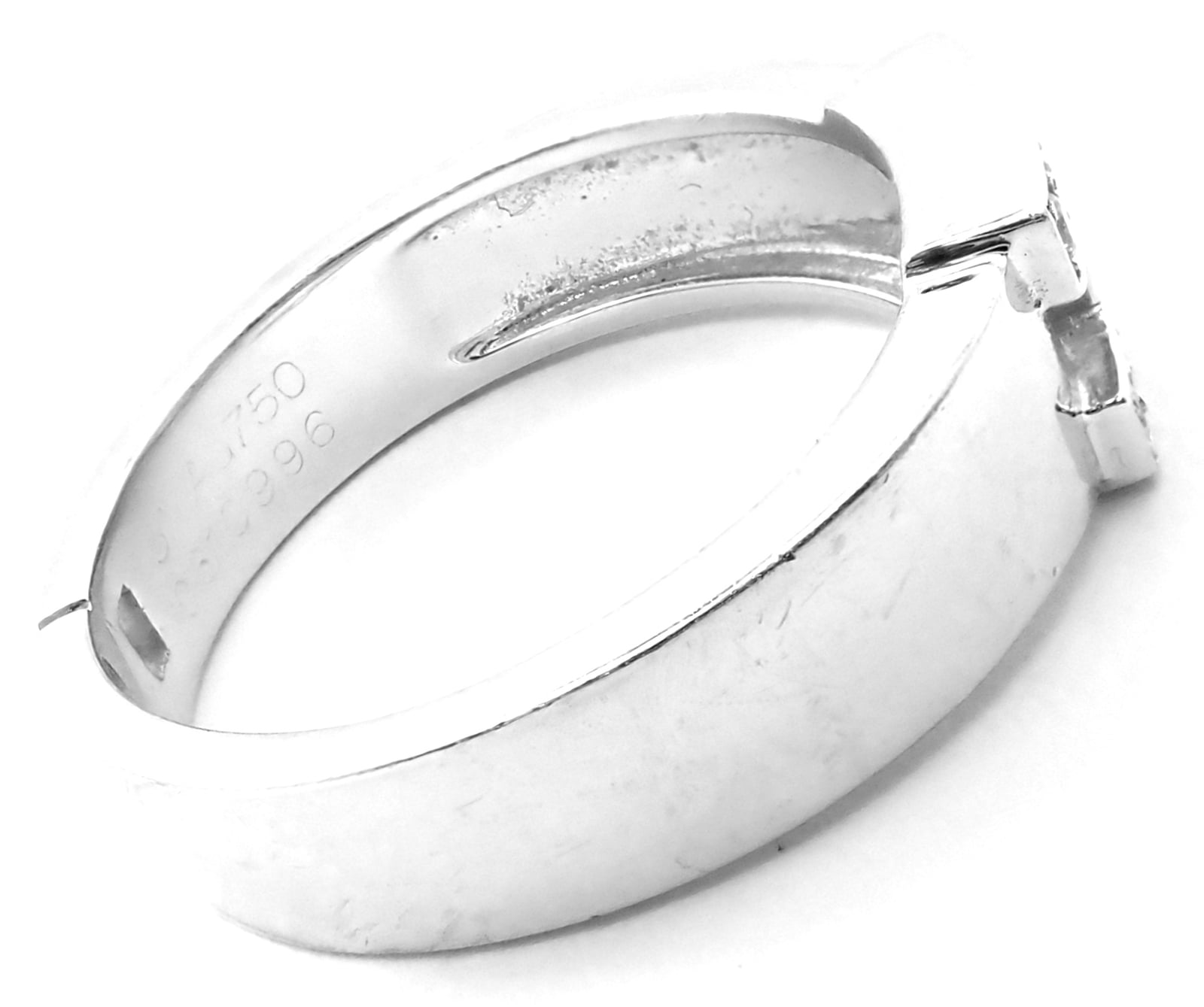 Authentic! Hermes 18k White Gold Diamond H Band Ring