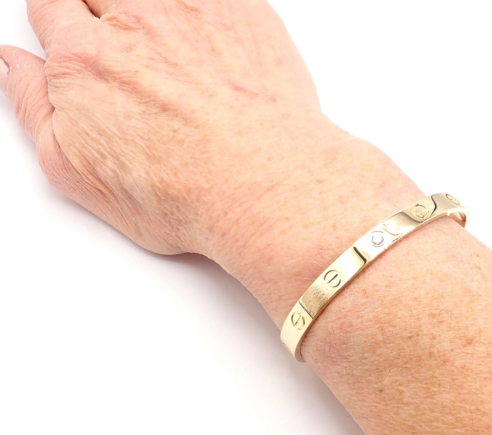 Authentic! Cartier 18k Yellow Gold Diamond Love Cuff Open Bracelet