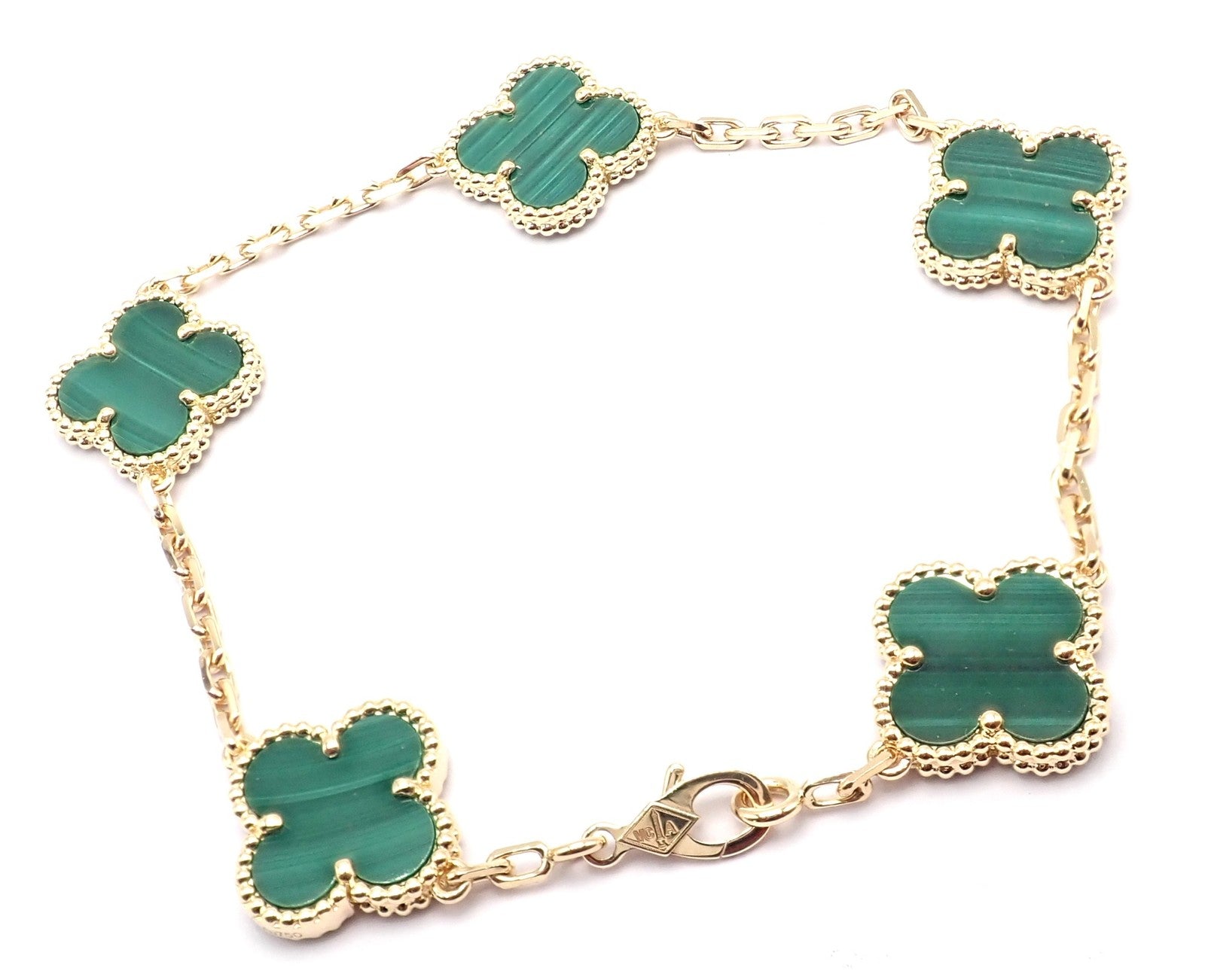 Van Cleef & Arpels Jewelry & Watches:Fine Jewelry:Bracelets & Charms Authentic! Van Cleef & Arpels 18k Gold 5 Motif Malachite Alhambra Bracelet Cert.