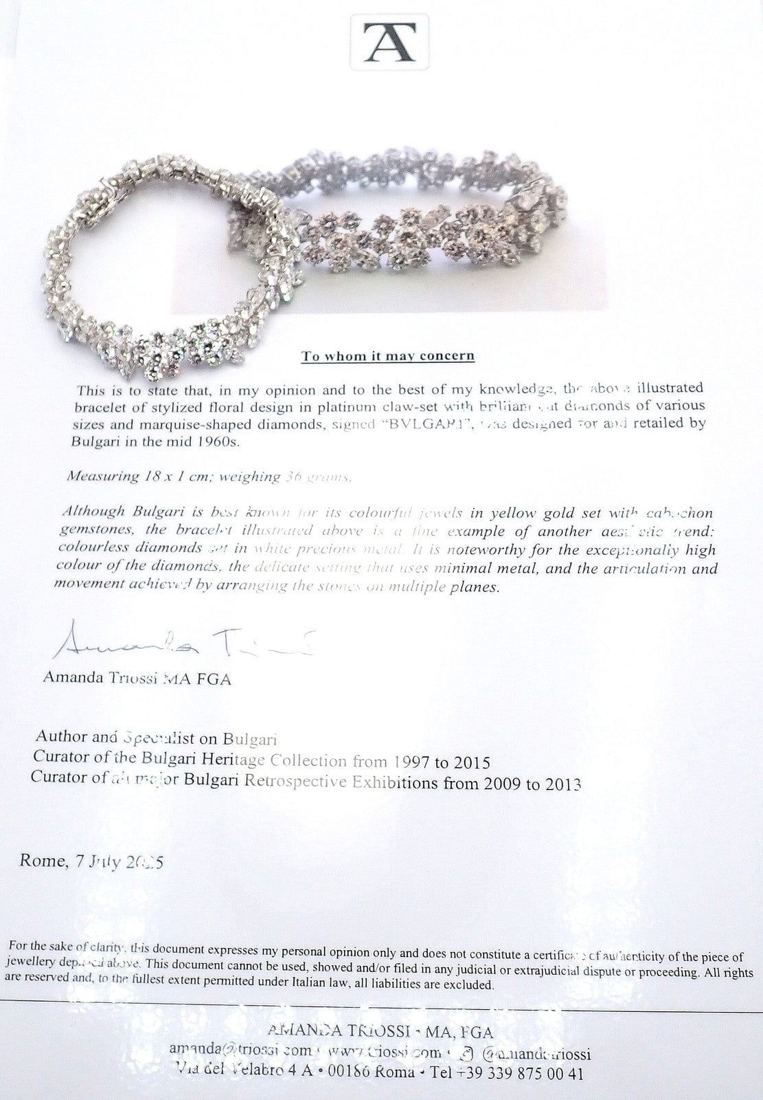 Authentic! Vintage Bvlgari Bulgari Platinum 38ct Diamond Floral Bracelet Paper | Fortrove