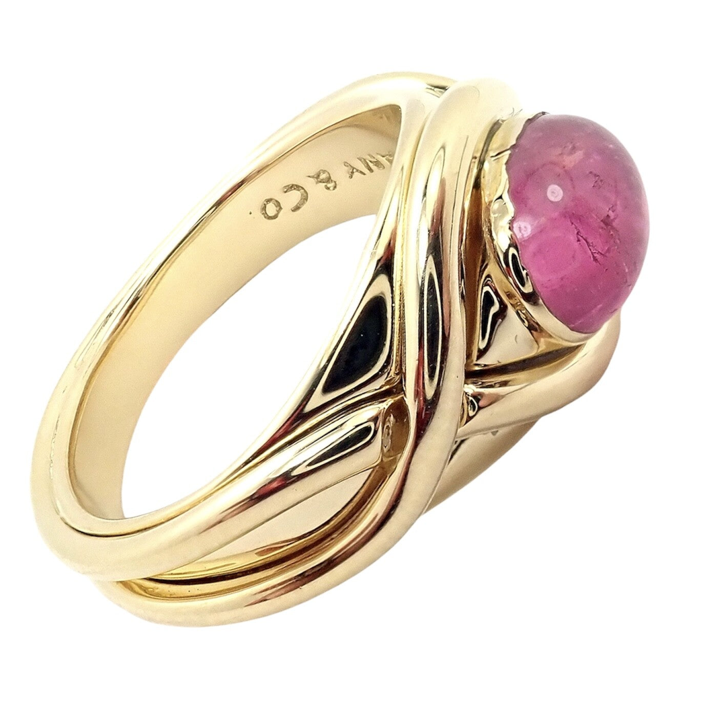 Rare! Authentic Tiffany & Co 18k Yellow Gold Pink Tourmaline Cabochon Band Ring | Fortrove