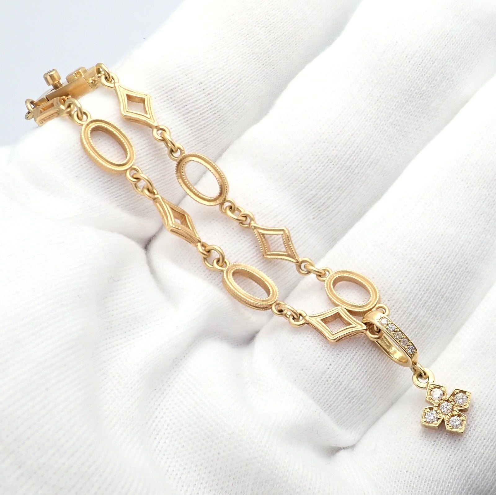 Rare Loree Rodkin 18k Yellow Gold Diamond Cross Bracelet | Fortrove