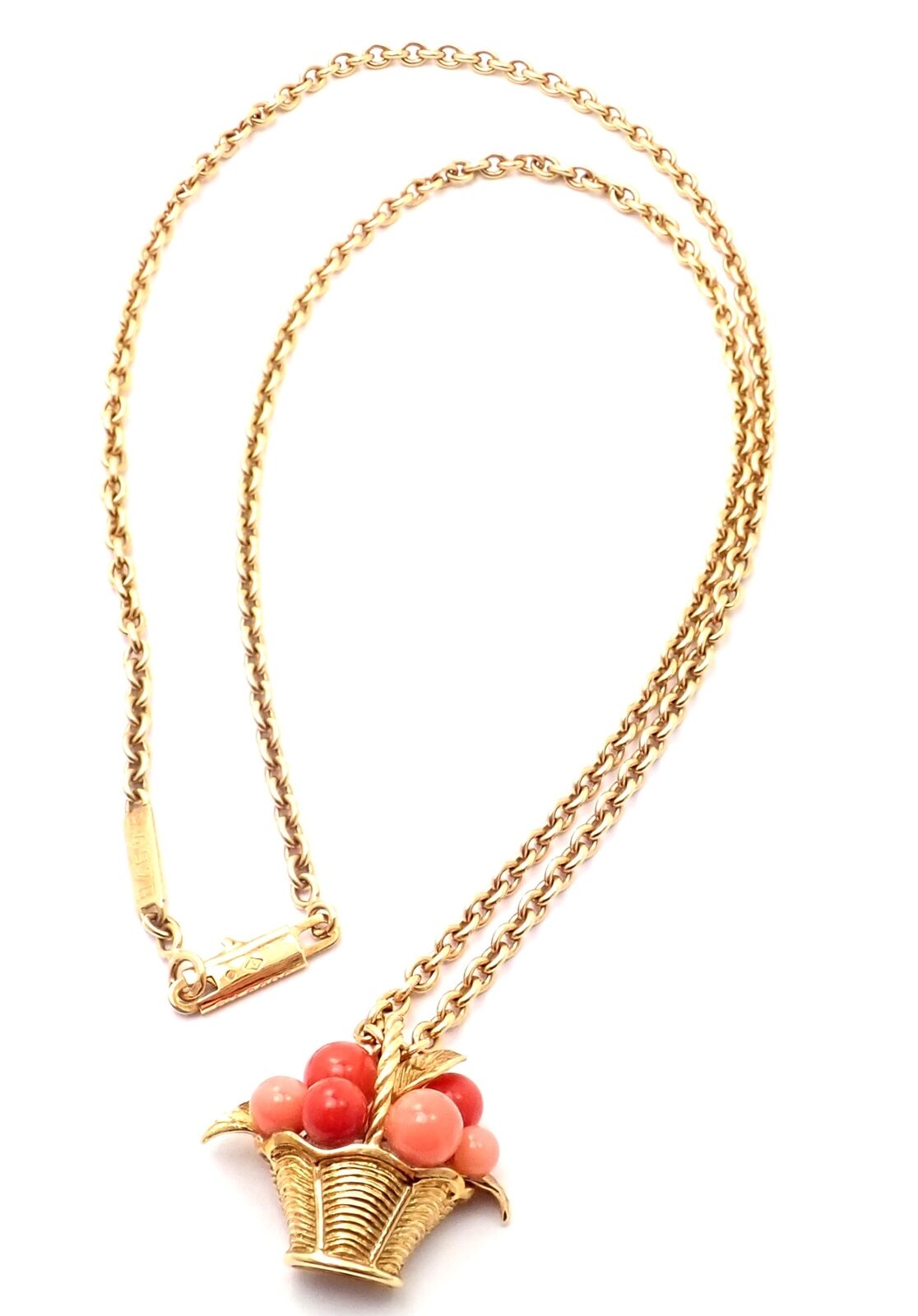 Authentic Van Cleef & Arpels 18k Gold Coral Bead Fruit Basket Pendant Necklace | Fortrove