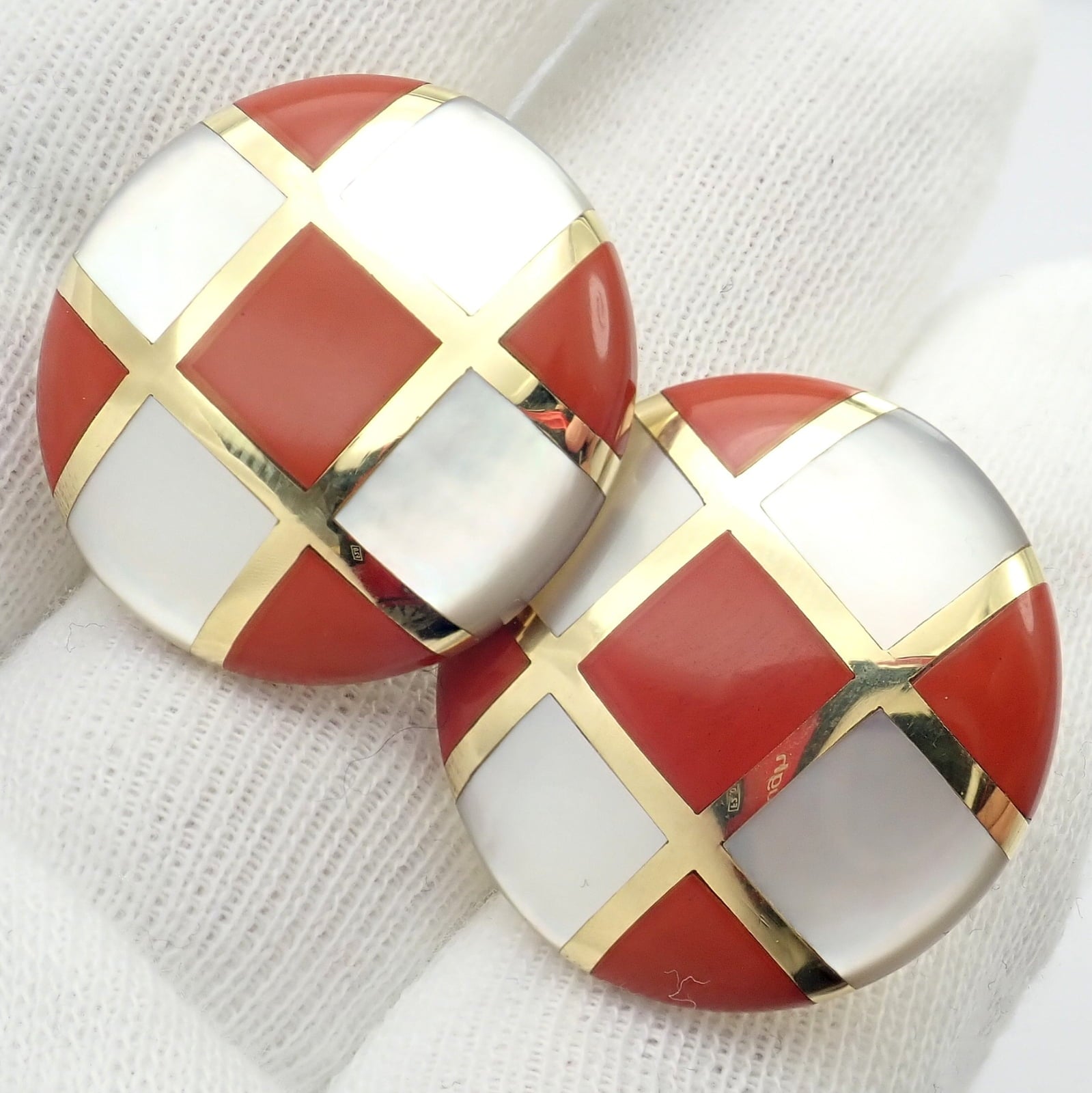 Tiffany & Co. Jewelry & Watches:Fine Jewelry:Earrings Tiffany & Co Cummings 18k Gold Mother of Pearl Carnelian Checkerboard Earrings