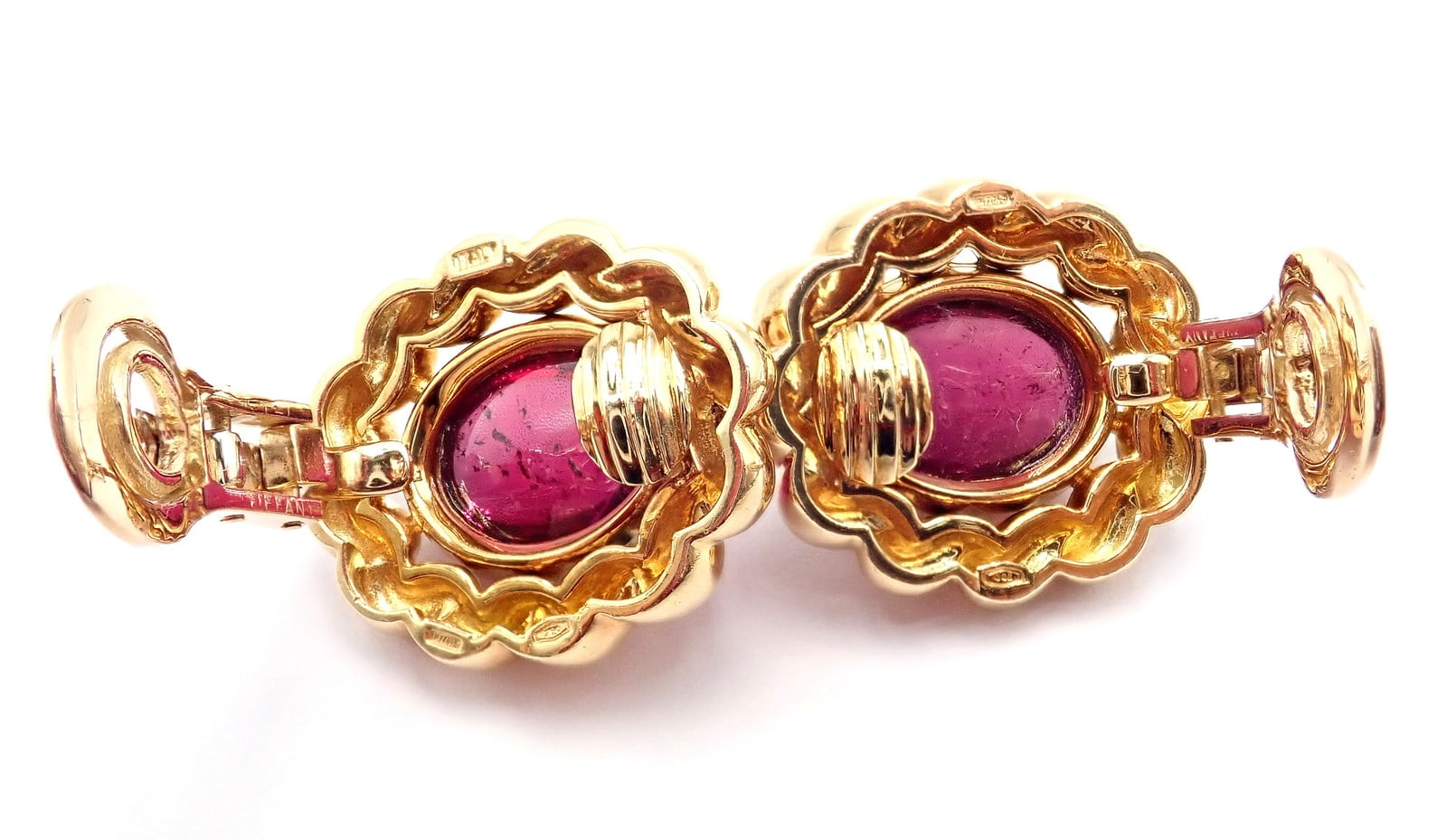 Authentic! Vintage Tiffany & Co 18k Yellow Gold Large Pink Tourmaline Earrings | Fortrove