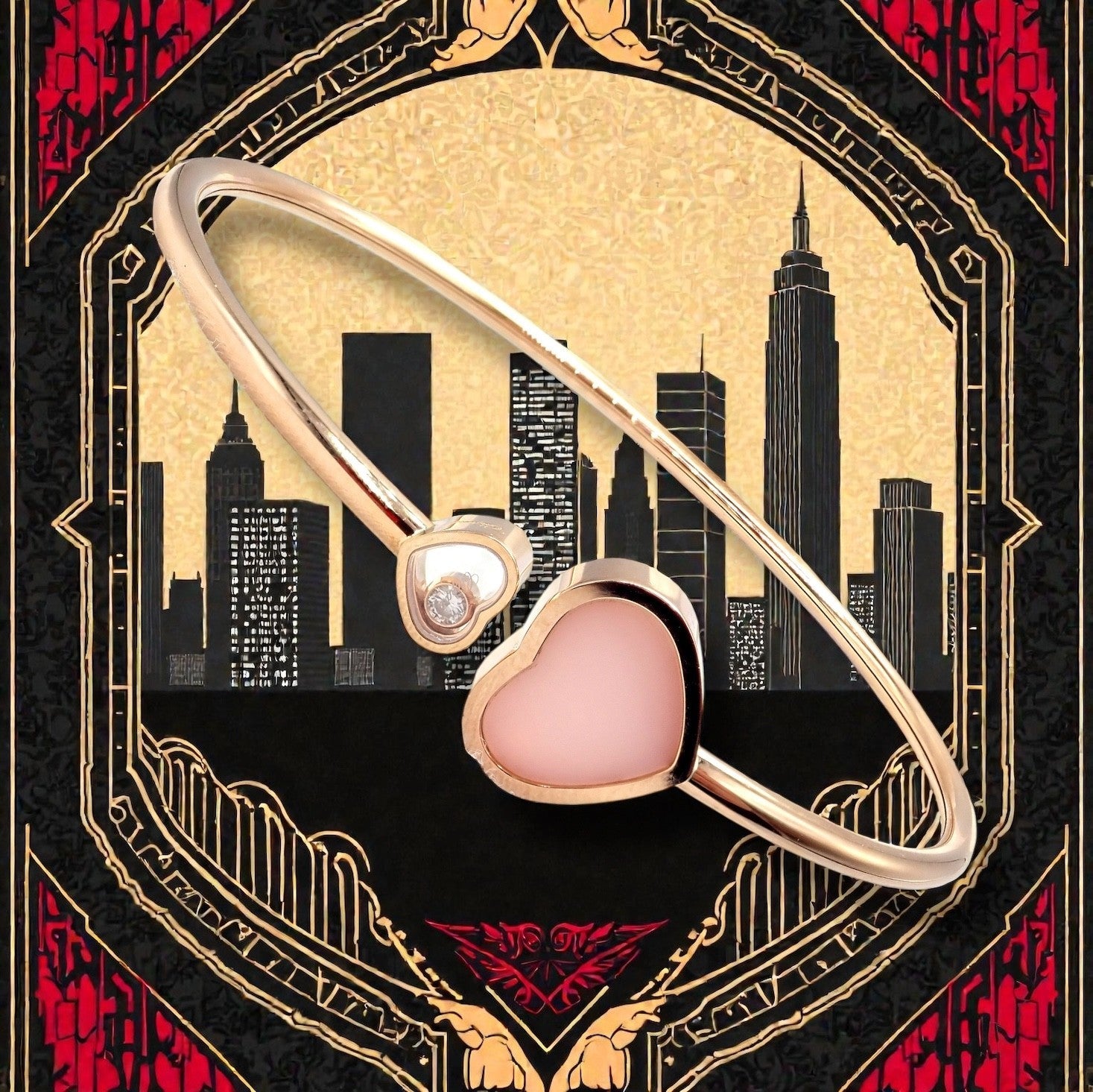 Chopard Jewelry & Watches:Fine Jewelry:Bracelets & Charms Rare! Chopard 18k Rose Gold Happy Hearts Diamond Pink Opal Bracelet