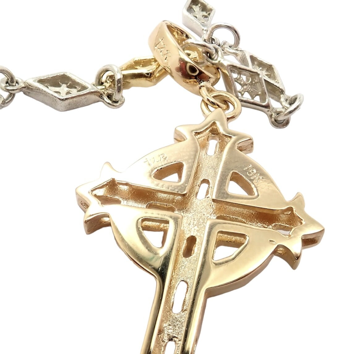 Authentic! Loree Rodkin 18k Yellow Gold + Silver Cross Diamond Necklac