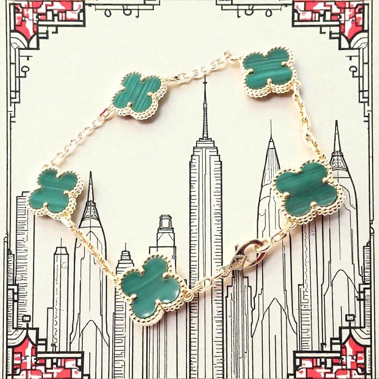 Van Cleef & Arpels Jewelry & Watches:Fine Jewelry:Bracelets & Charms Authentic! Van Cleef & Arpels 18k Gold 5 Motif Malachite Alhambra Bracelet Cert.