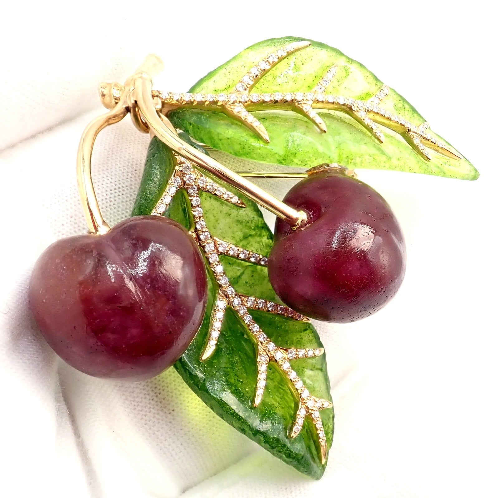 Tiffany & Co. Jewelry & Watches:Fine Jewelry:Brooches & Pins Vintage Tiffany & Co. France 18k Yellow Gold Diamond Plique A Jour Glass Brooch