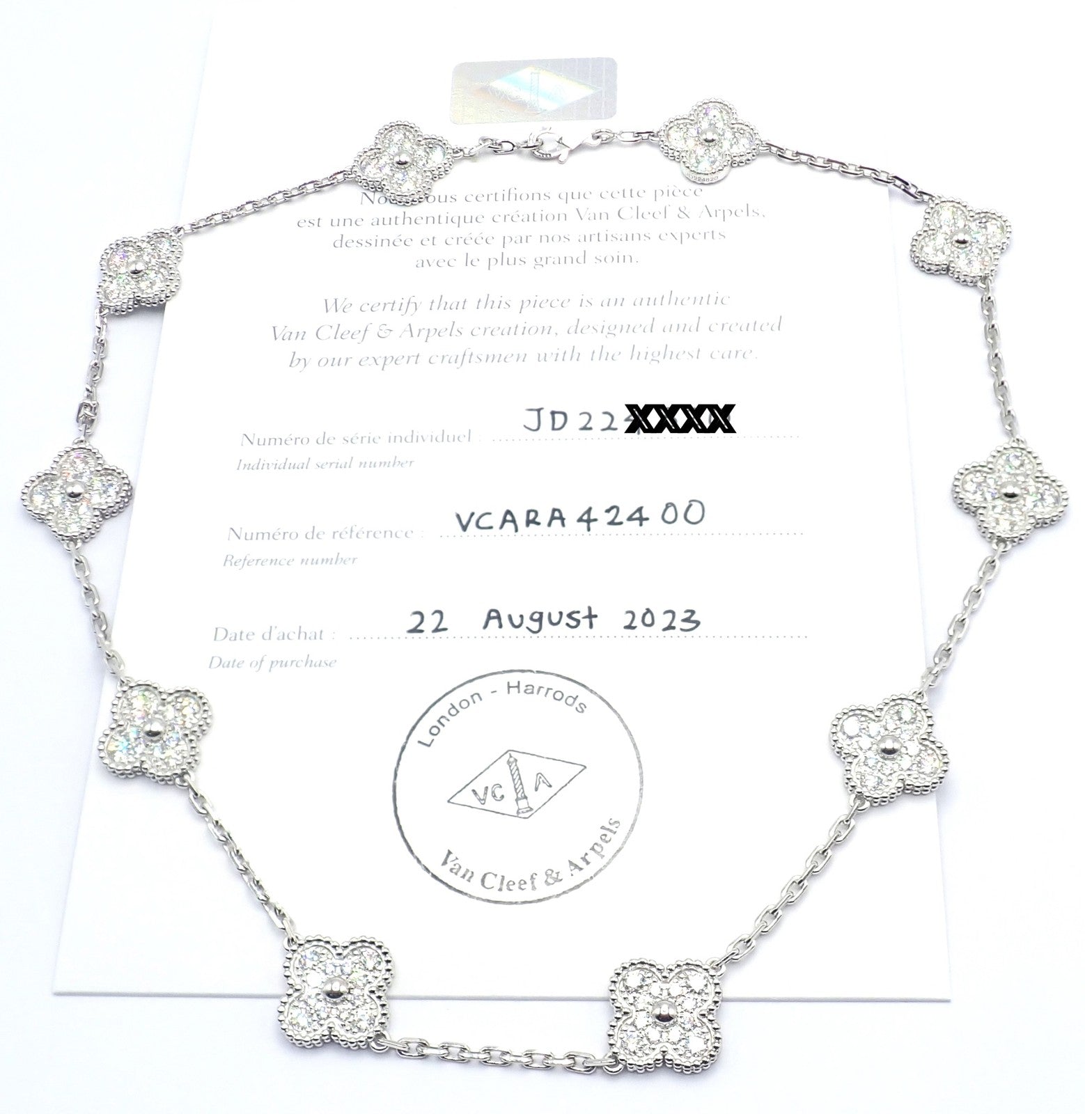 Van Cleef & Arpels 18k Gold Vintage Alhambra Diamond Necklace Bracelet Set Cert. | Fortrove