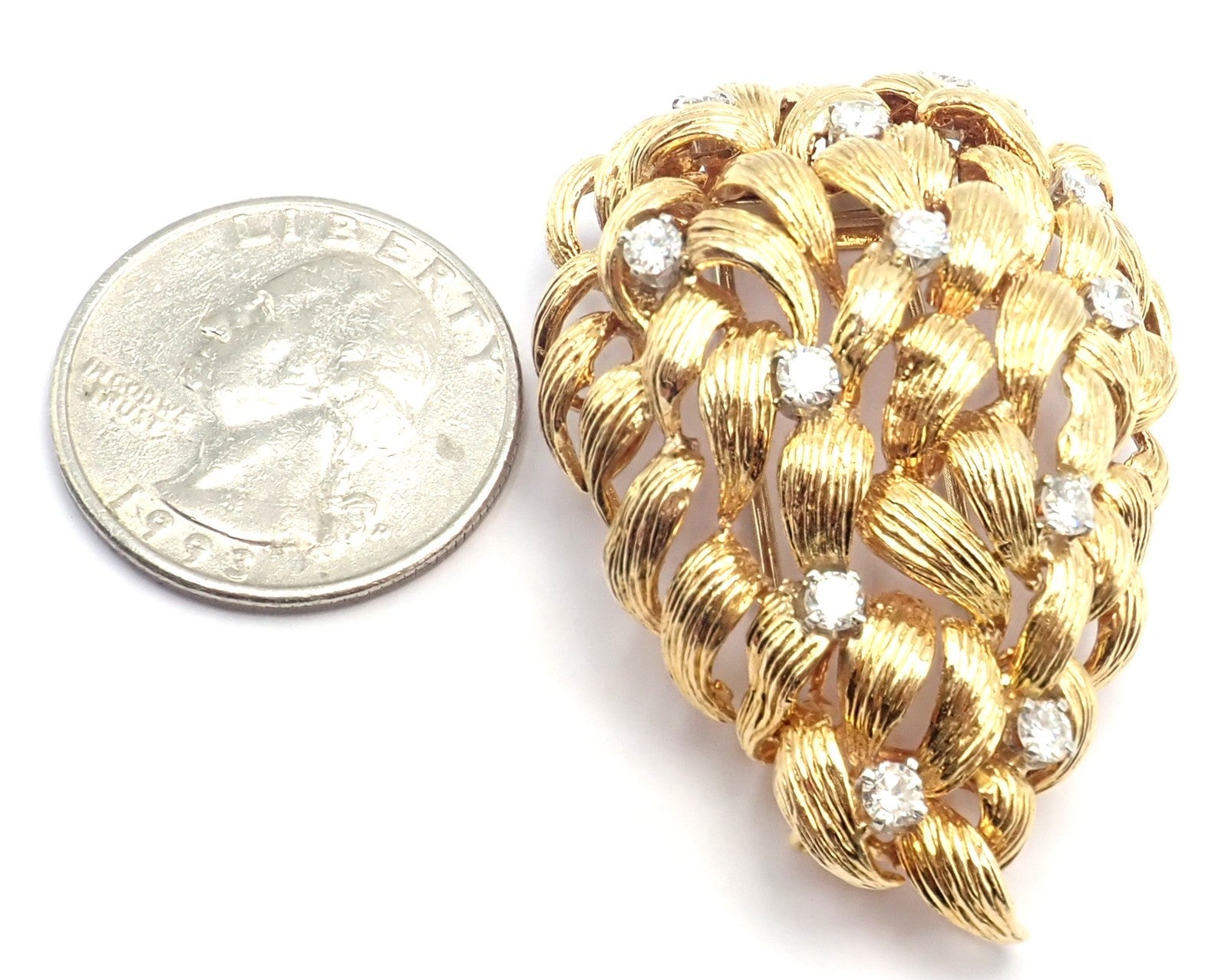 David Webb Jewelry & Watches:Fine Jewelry:Brooches & Pins Authentic! David Webb 18k Yellow Gold Diamond Large Brooch