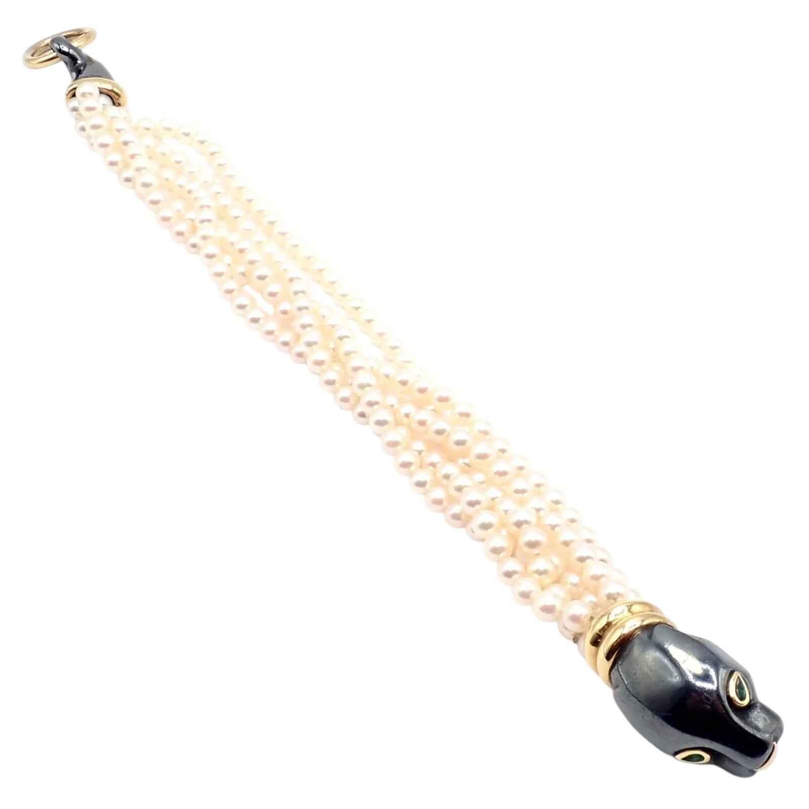 Cartier Jewelry & Watches:Fine Jewelry:Bracelets & Charms Panthere de Cartier Panther 18k Yellow Gold & Silverium Pearl Emerald Bracelet
